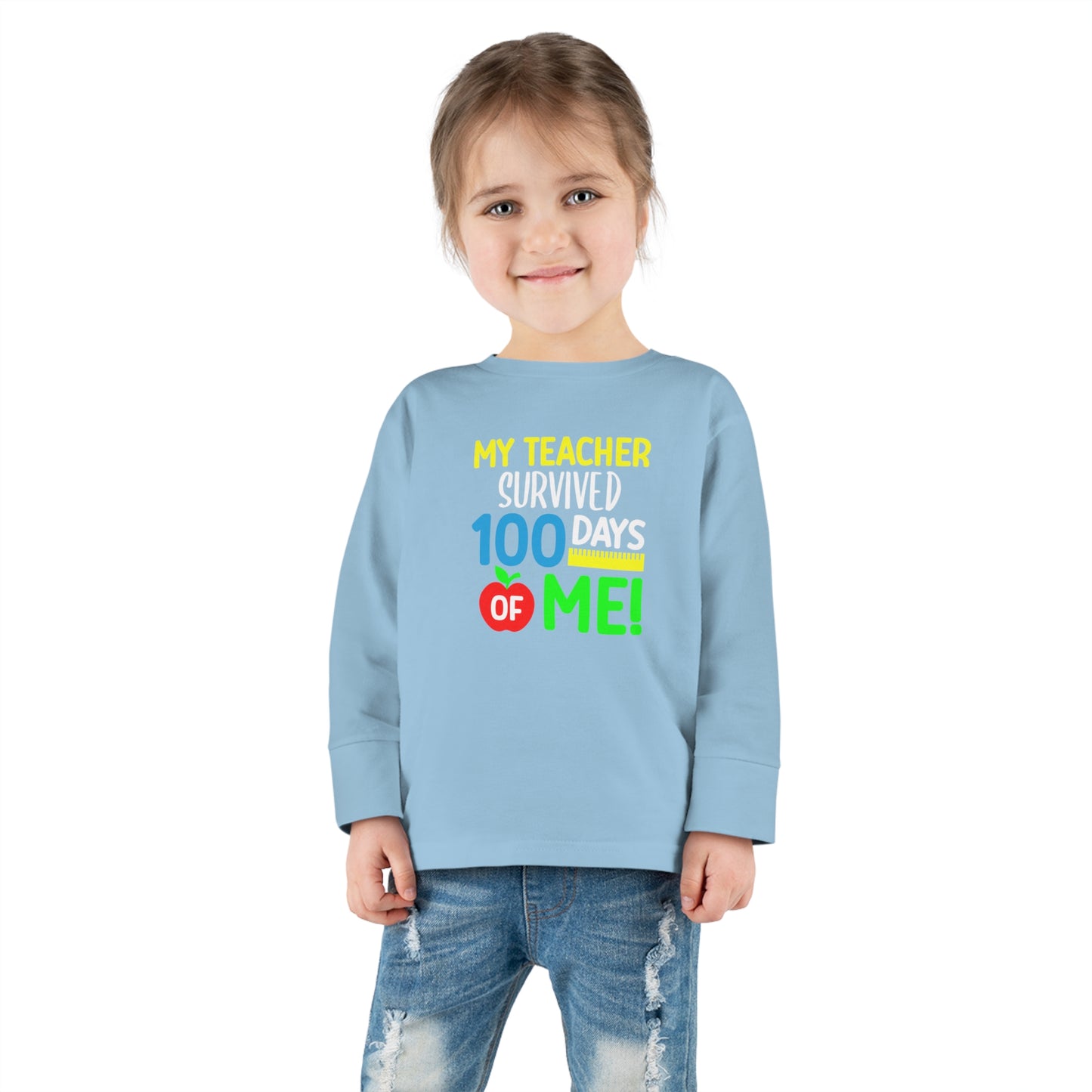 My Teacher Survived 100 days of Me Toddler Long Sleeve Tee