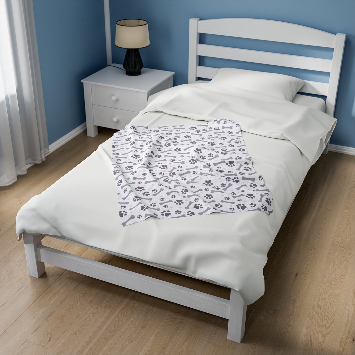 Paw and Bones Print Velveteen Plush Blanket