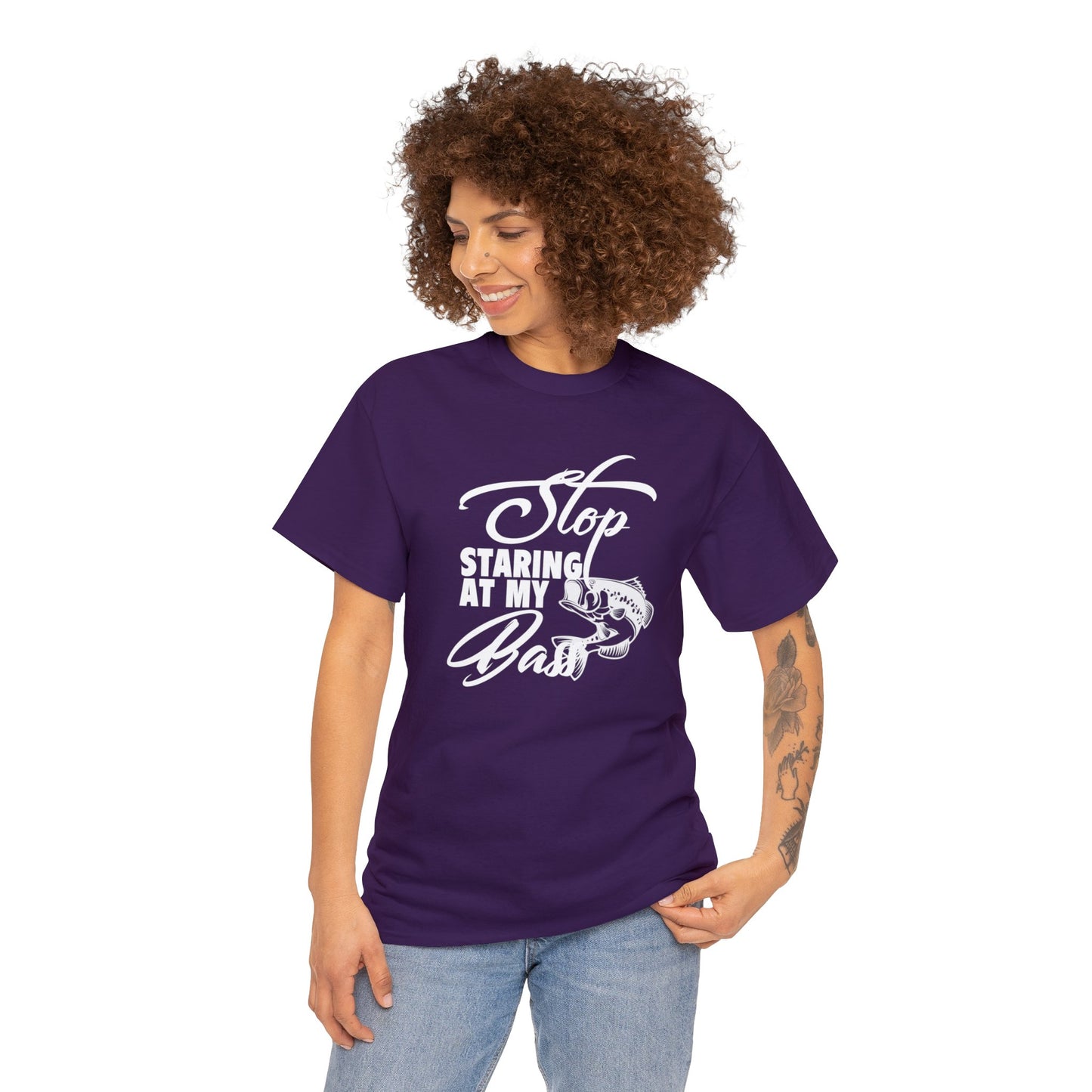 Stop Staring At My Bass Unisex Heavy Cotton Tee