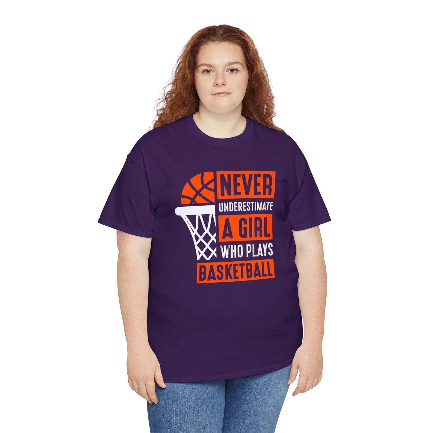 Never Underestimate a Girl Who Plays Basketball Unisex Heavy Cotton Tee