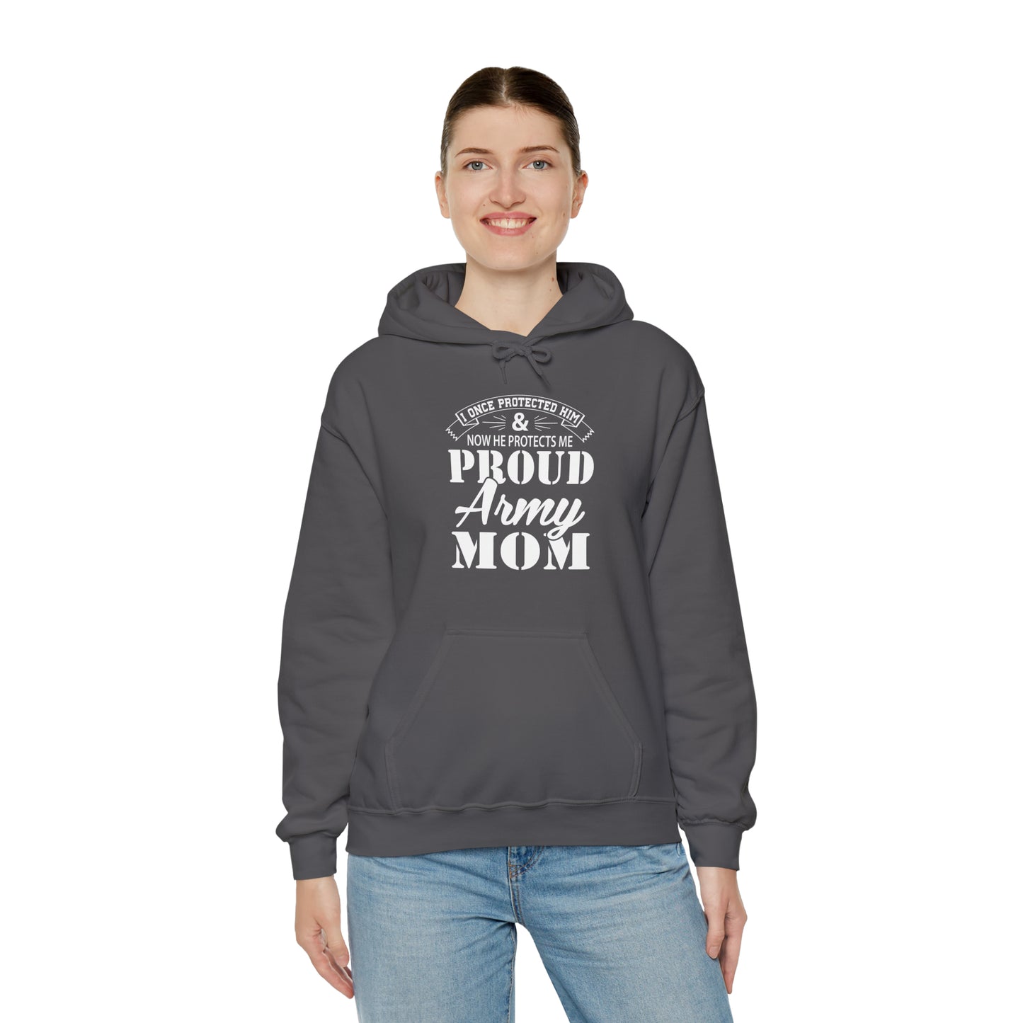 I Once Protected Him & Now He Protects Me Proud Army MOM Unisex Heavy Blend™ Hooded Sweatshirt