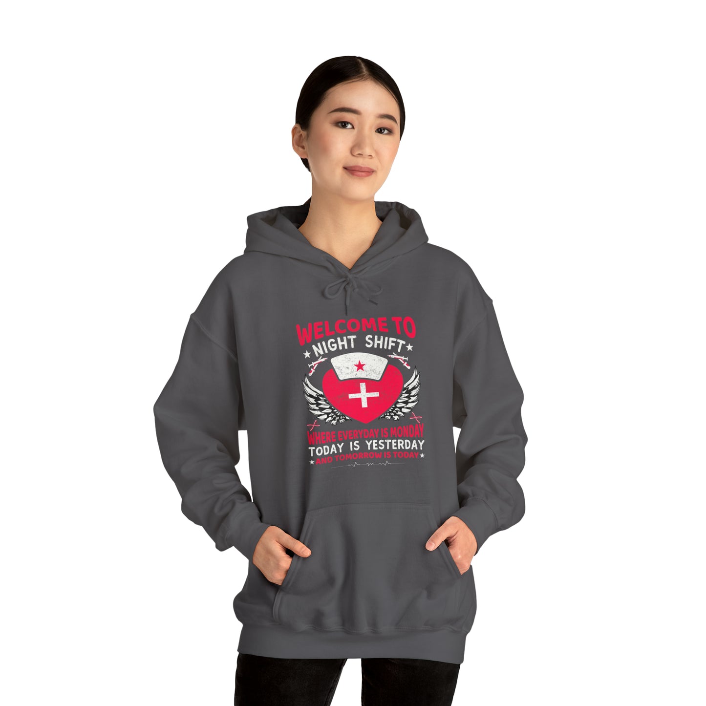 Welcome to the Nightshift Nurse Unisex Heavy Blend™ Hooded Sweatshirt