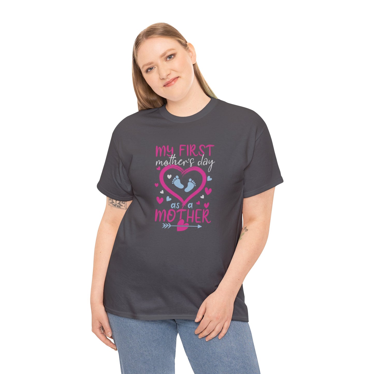 My 1st Mothers Day as a Mom Pink & Blue Unisex Heavy Cotton Tee