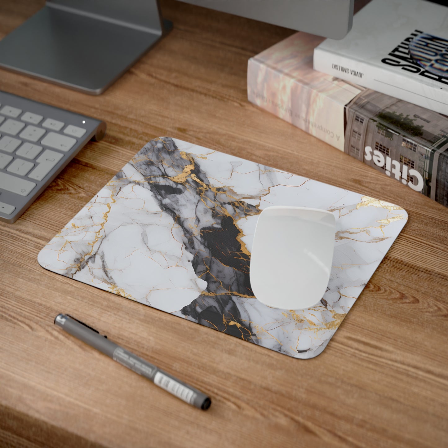 Black & Gold Marble Desk Mouse Pad
