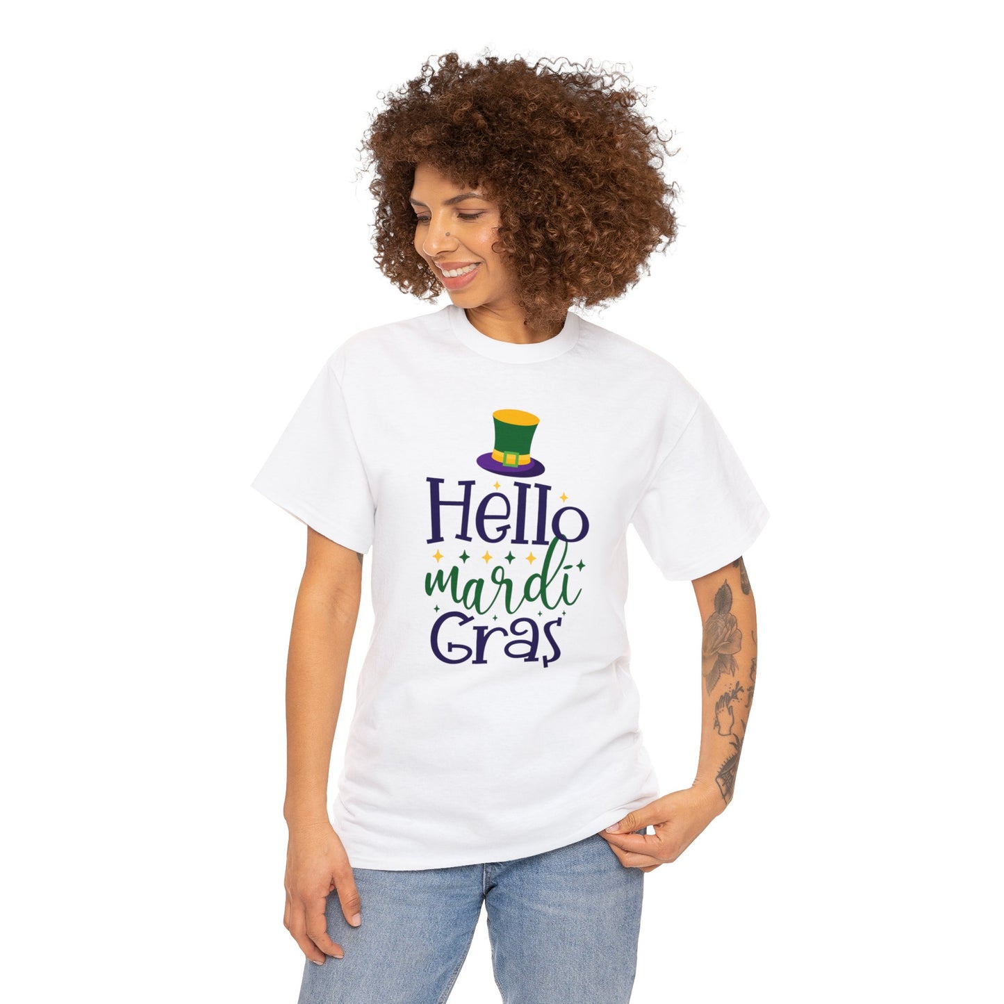 Hello Mardi Gras Unisex Heavy Cotton Tee