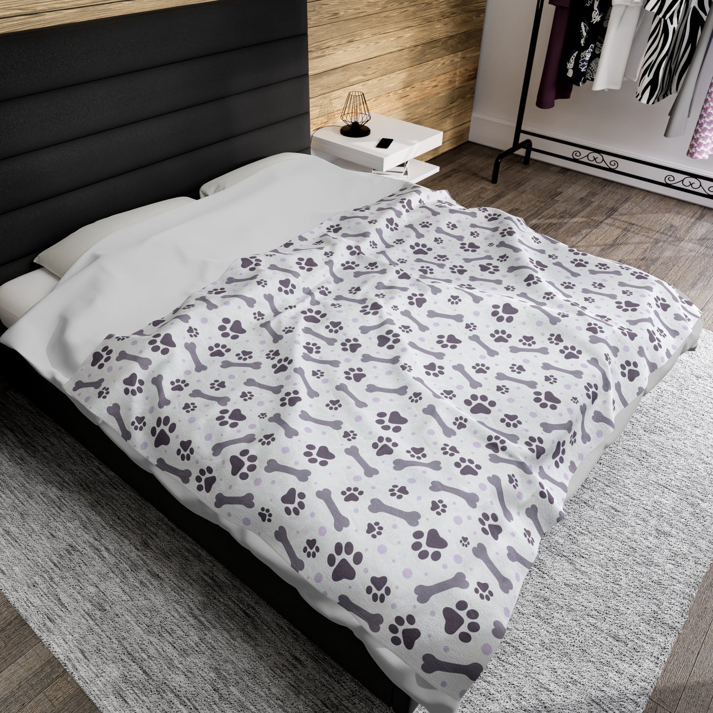 Paw and Bones Print Velveteen Plush Blanket