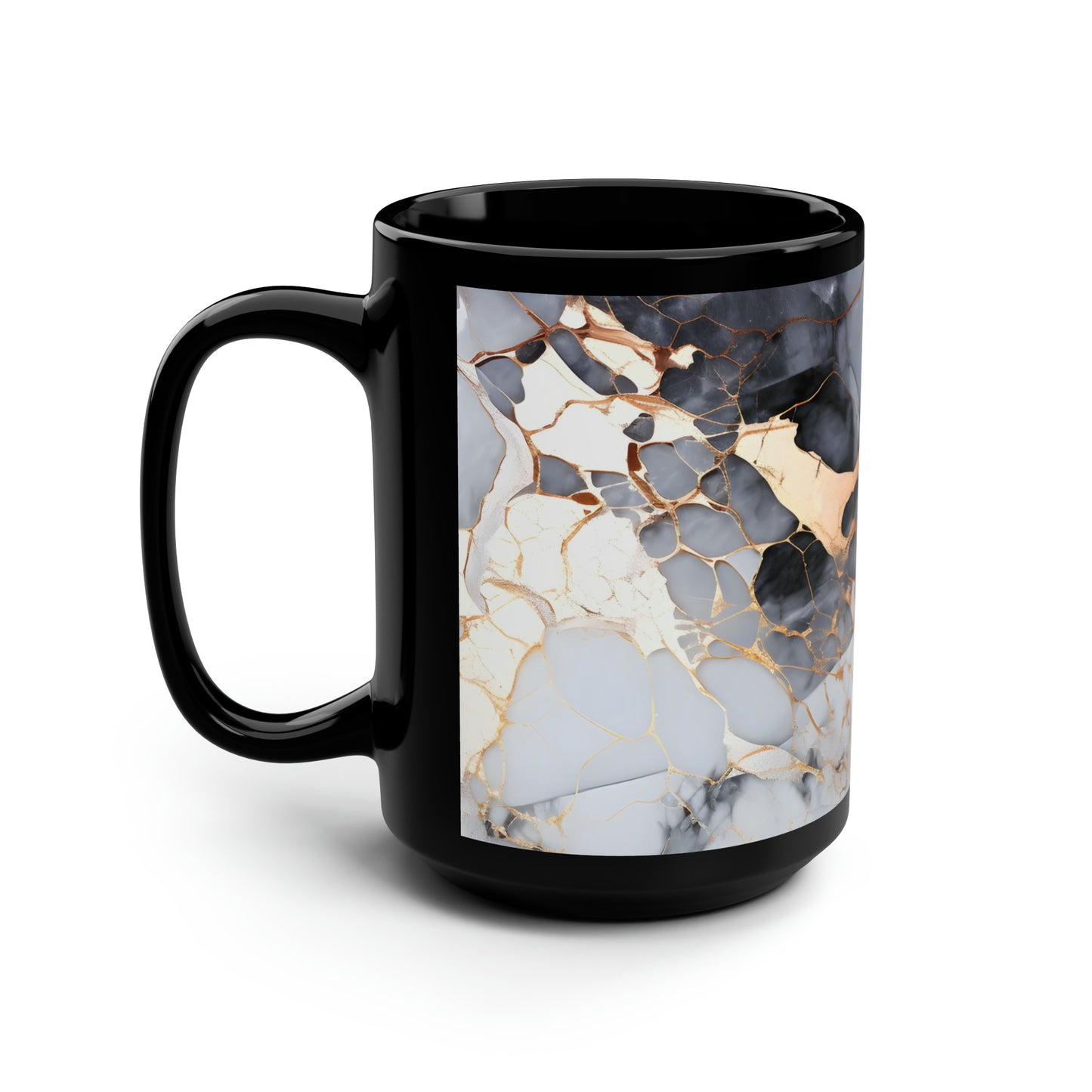 Rose Gold & Black Marble Black Mug, 15oz