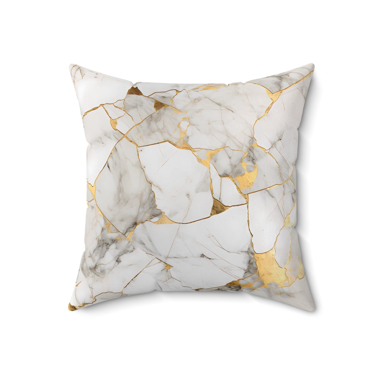 White & Gold Marble print Polyester Square Pillow