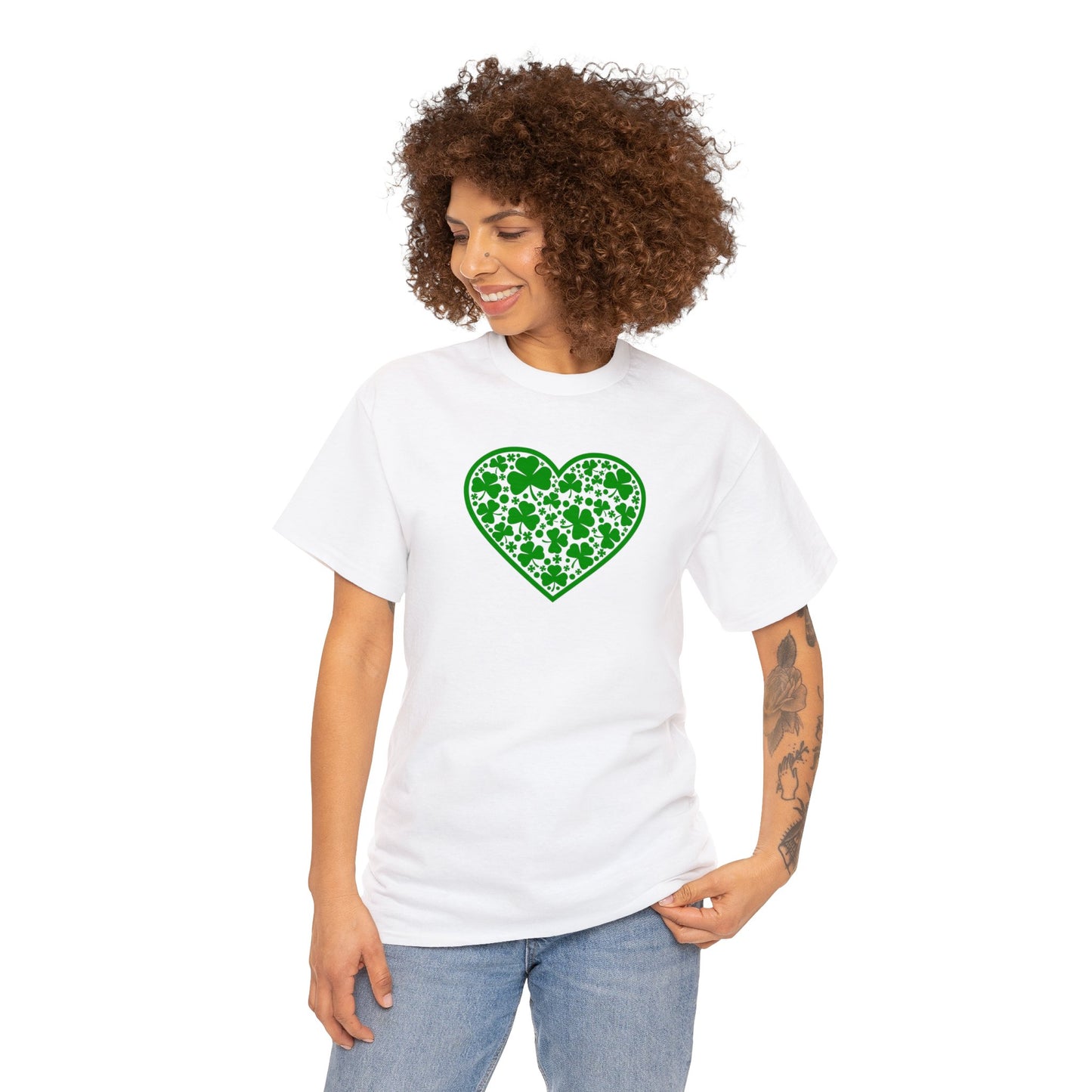 St. Patricks Day Clover Heart Unisex Heavy Cotton Tee