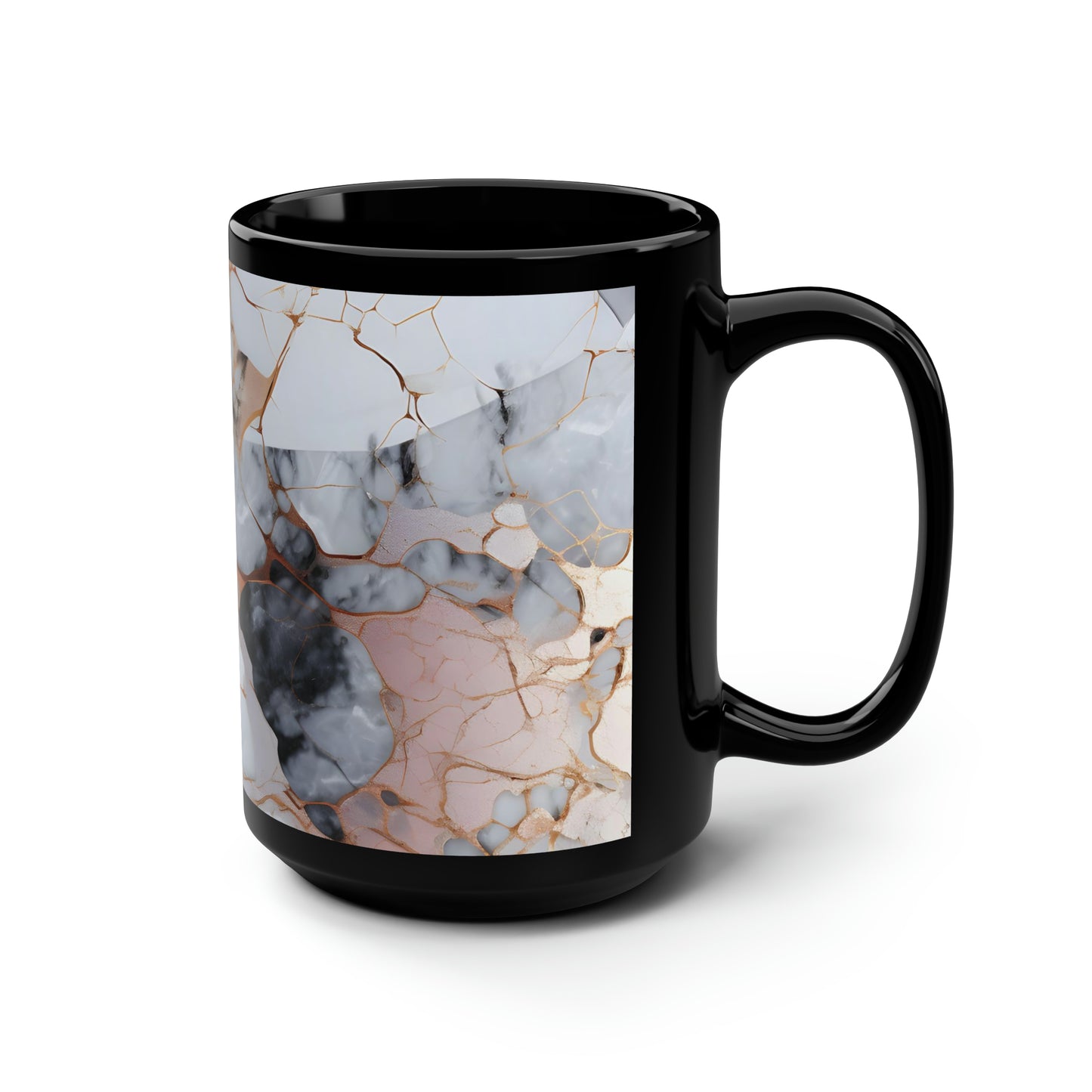 Rose Gold & Black Marble Black Mug, 15oz