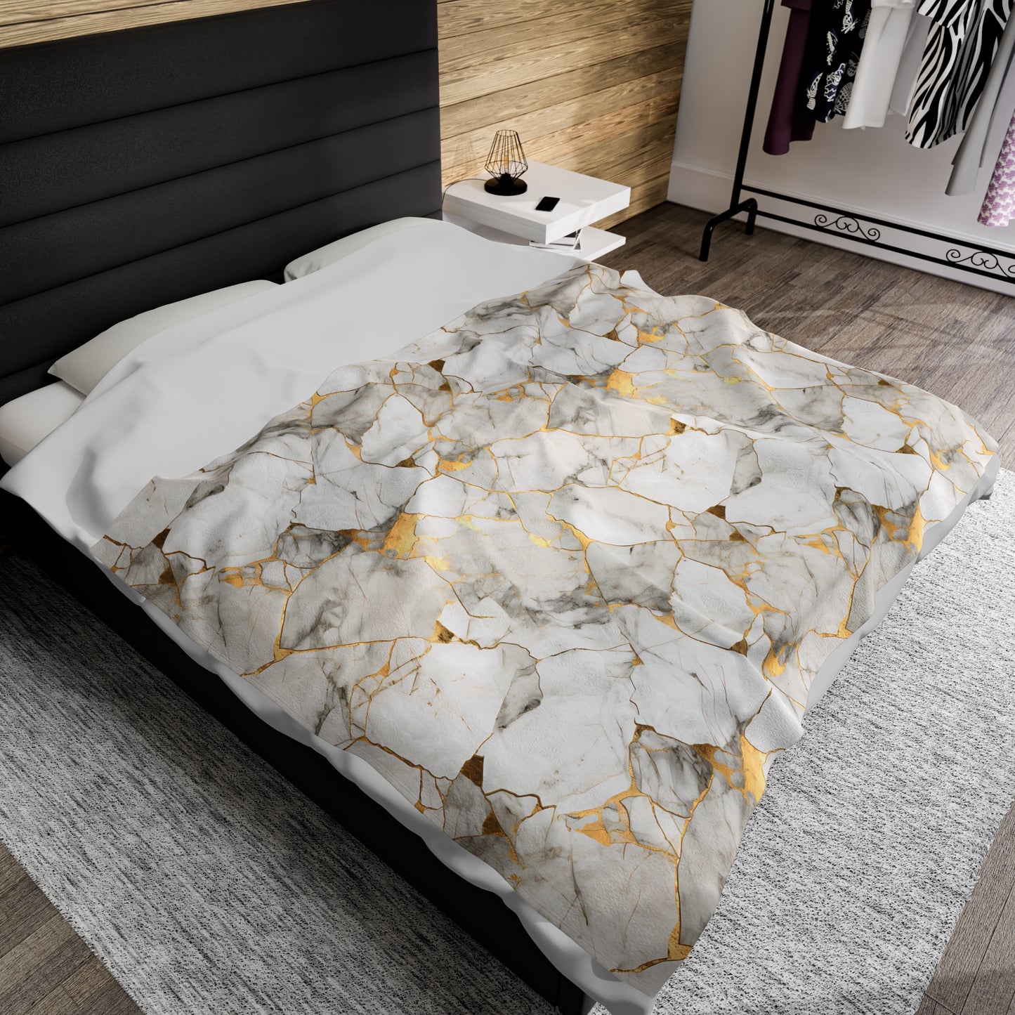 White & Gold Marble Velveteen Plush Blanket