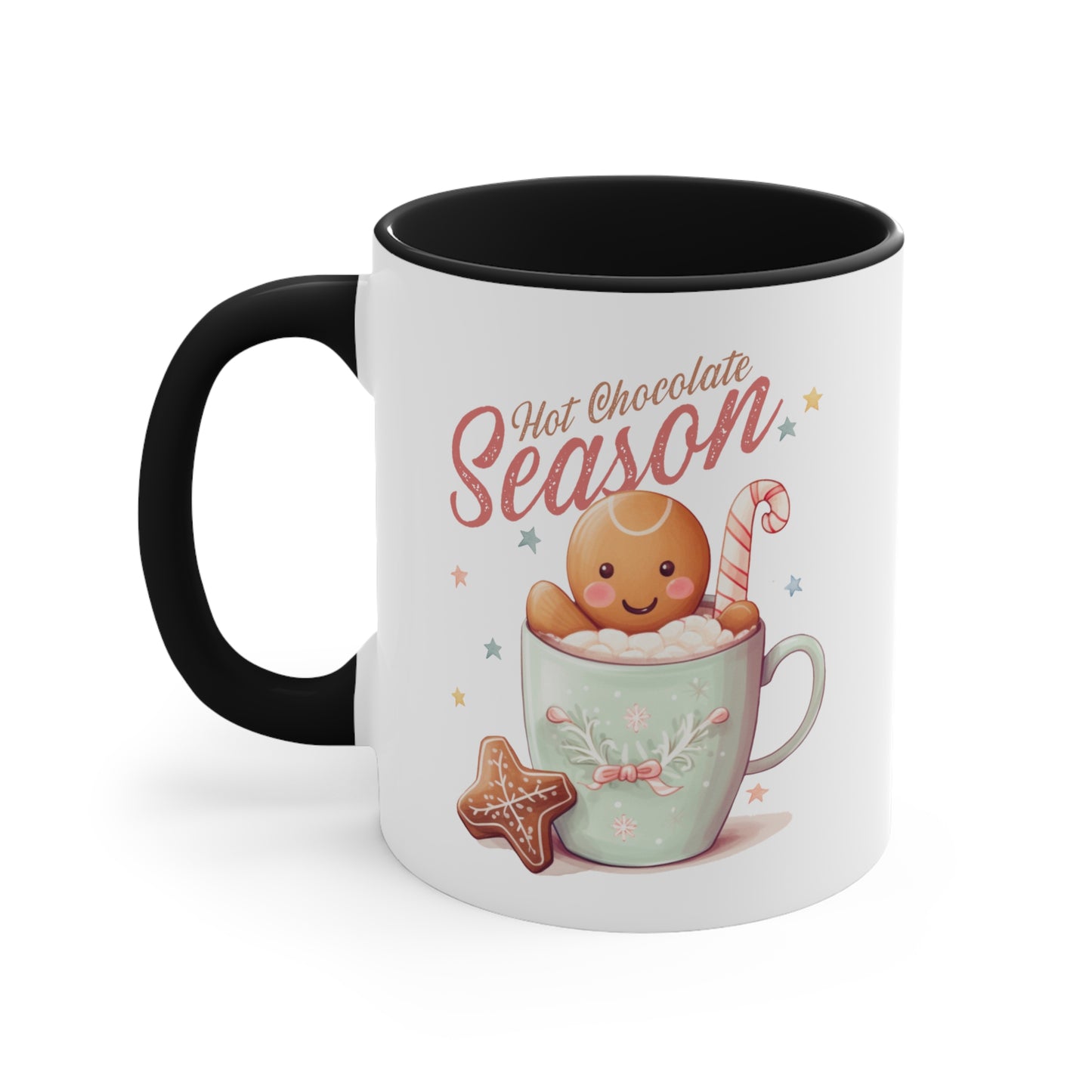 Hot Chocolate Season Pink Accent Coffee Mug Dual Image, 11oz