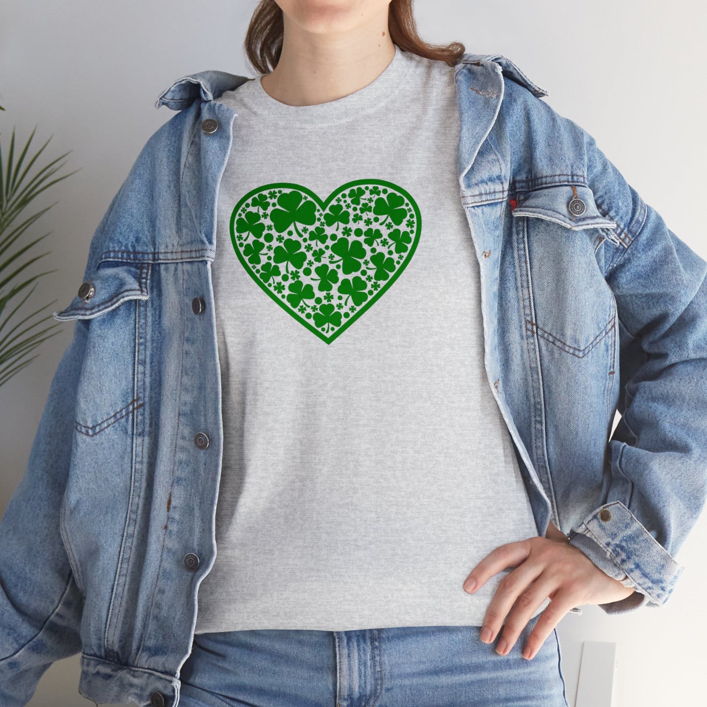 St. Patricks Day Clover Heart Unisex Heavy Cotton Tee
