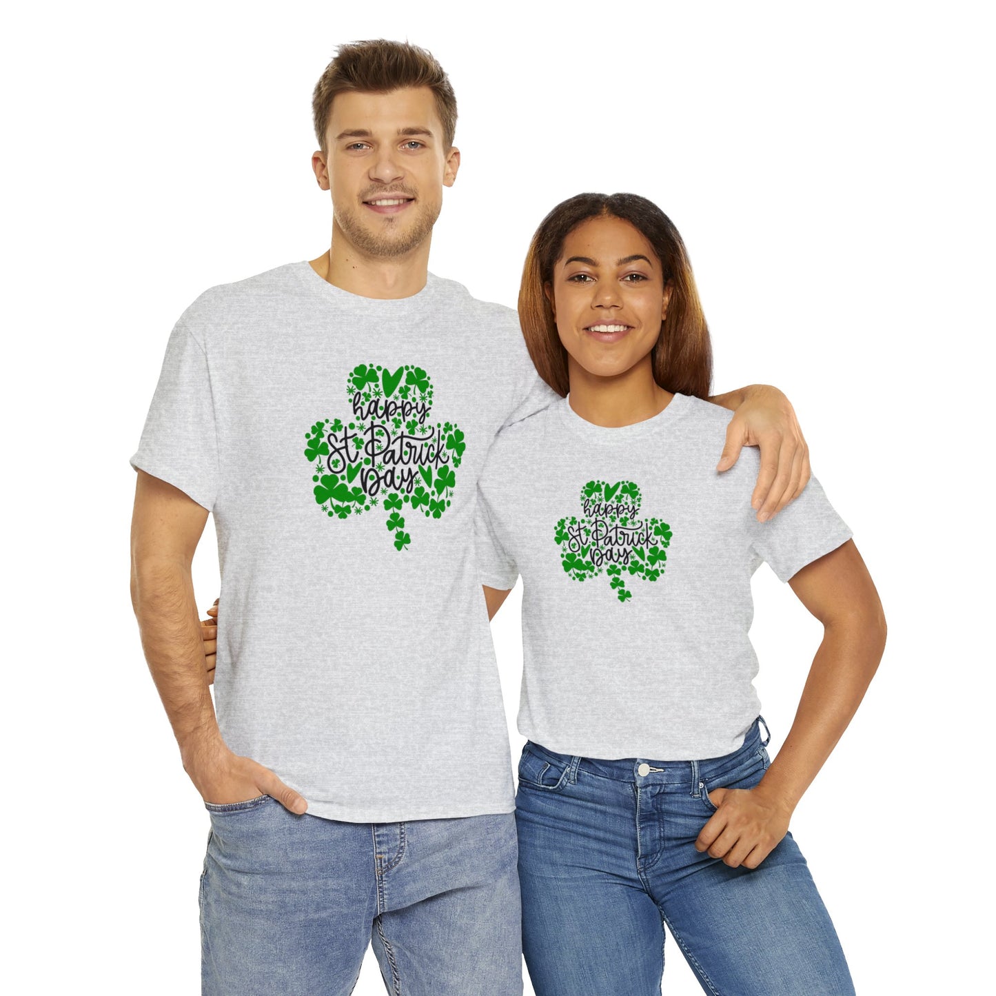 Happy St Patricks Day Clover Unisex Heavy Cotton Tee