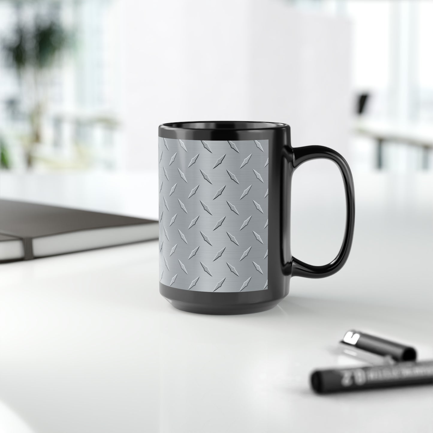 Diamond Plate Black Mug, 15oz