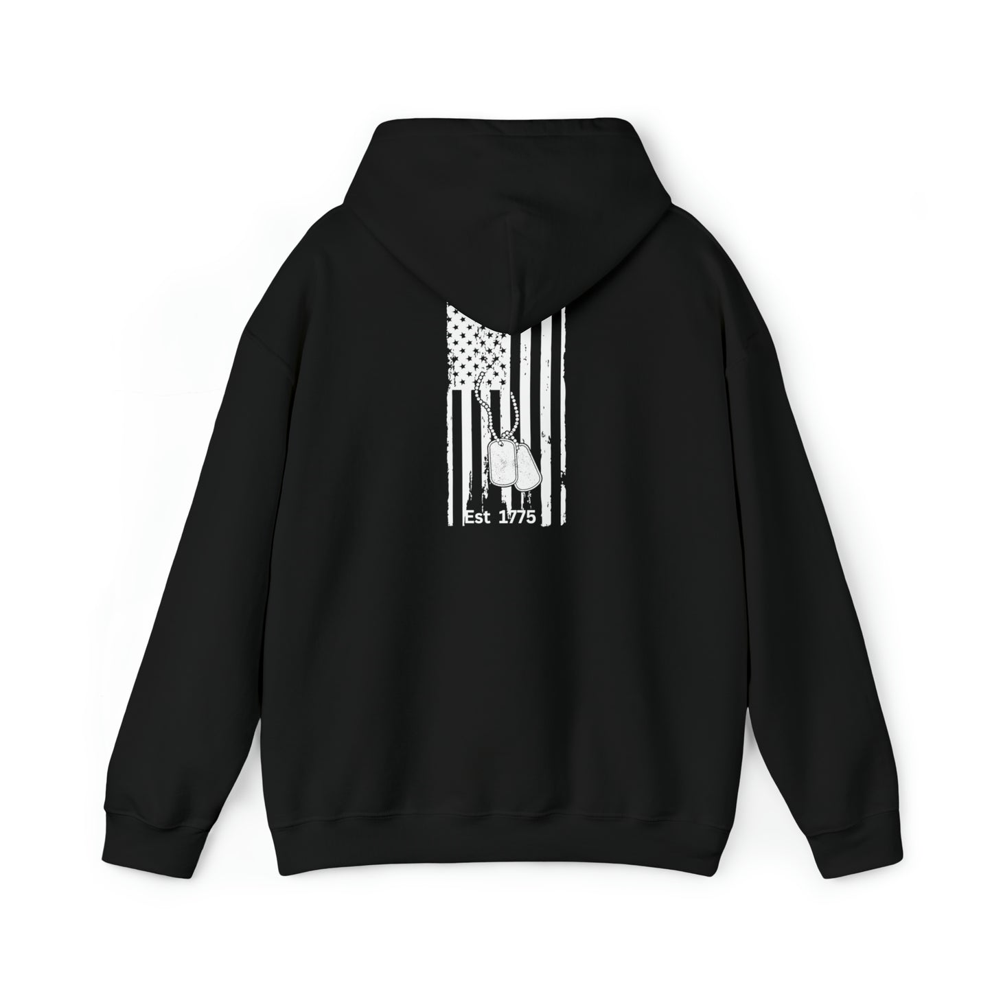 USA Flag w/ Eagle on front and USA Flag w/Military Tags on back Unisex Heavy Blend™ Hooded Sweatshirt
