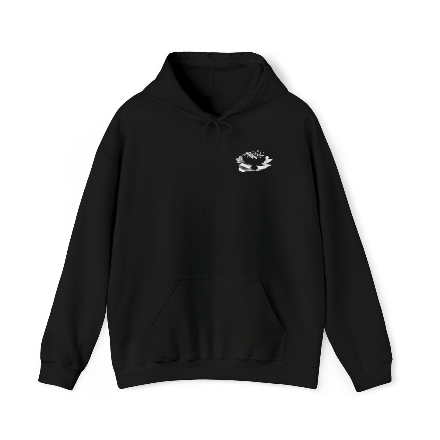 USA Flag w/ Eagle on front and USA Flag w/Military Tags on back Unisex Heavy Blend™ Hooded Sweatshirt