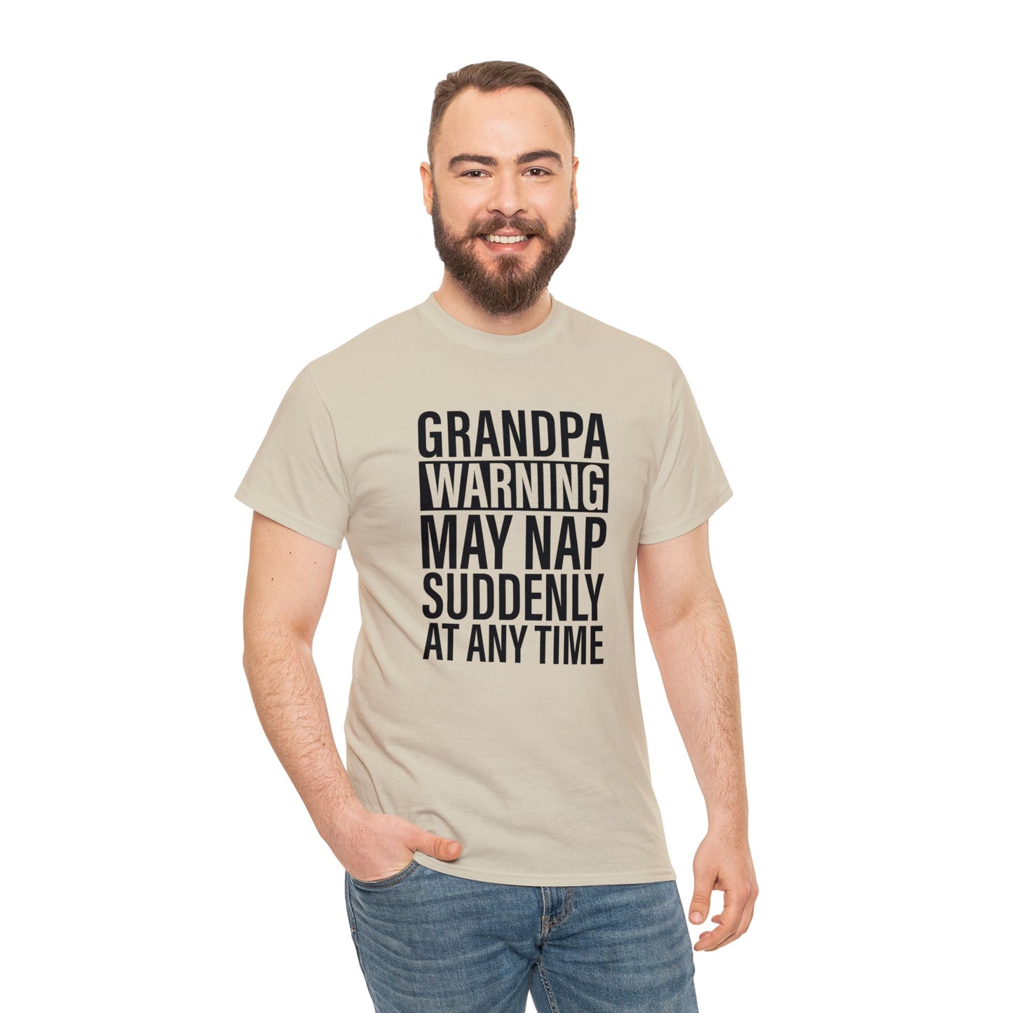 Grandpa Warning May Nap Suddenly Unisex Heavy Cotton Tee
