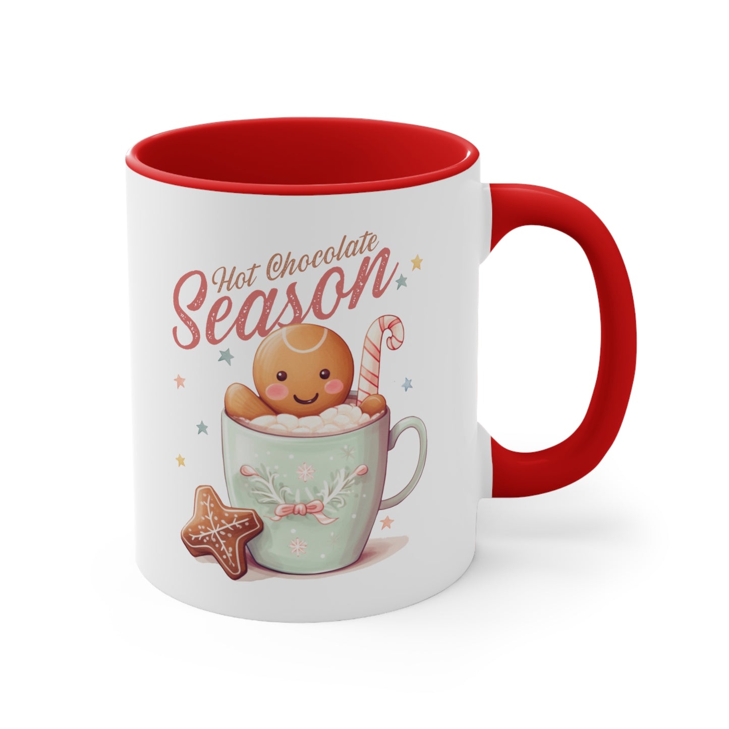 Hot Chocolate Season Pink Accent Coffee Mug Dual Image, 11oz
