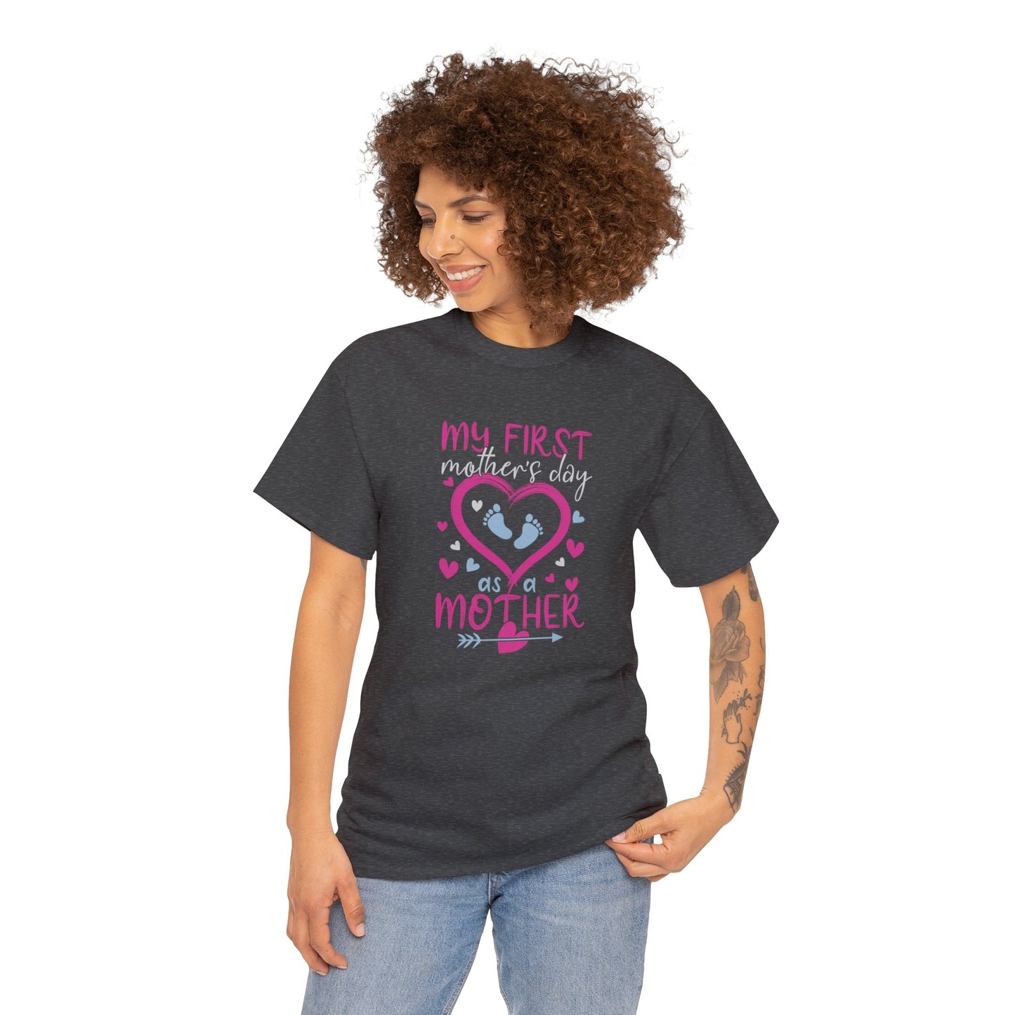 My 1st Mothers Day as a Mom Pink & Blue Unisex Heavy Cotton Tee