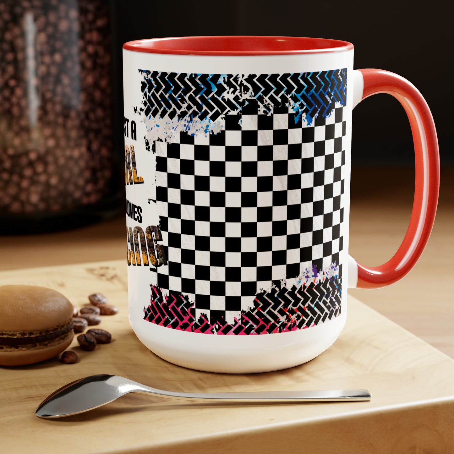 Just a Girl That Loves Racing Two-Tone Coffee Mugs, 15oz