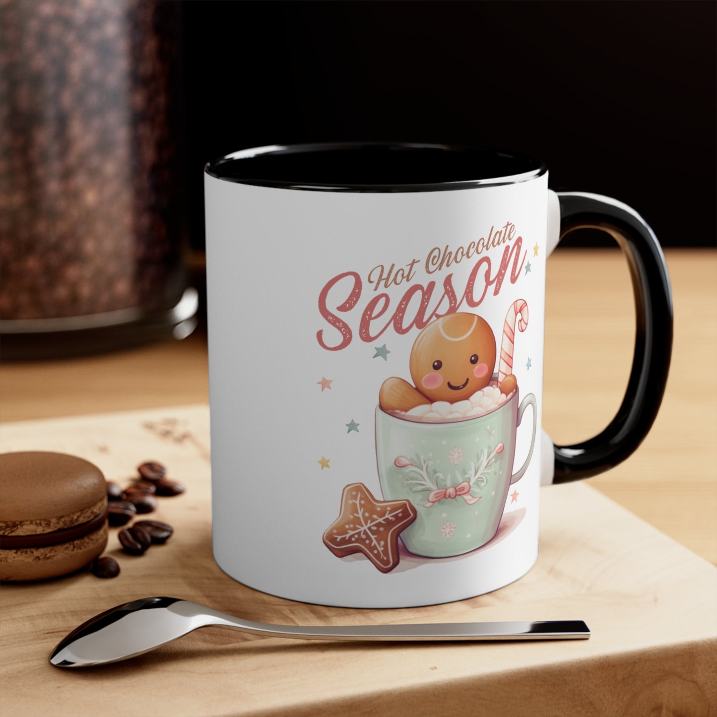 Hot Chocolate Season Pink Accent Coffee Mug Dual Image, 11oz