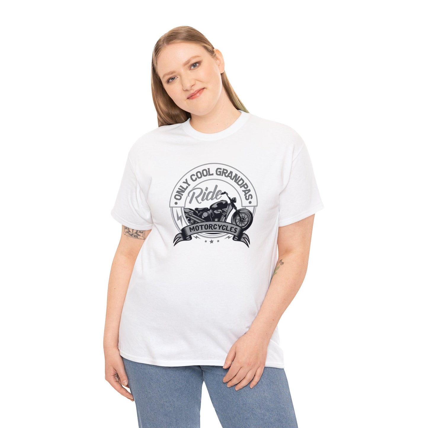 Only Cool Grandpas Ride Motorcycles Unisex Heavy Cotton Tee