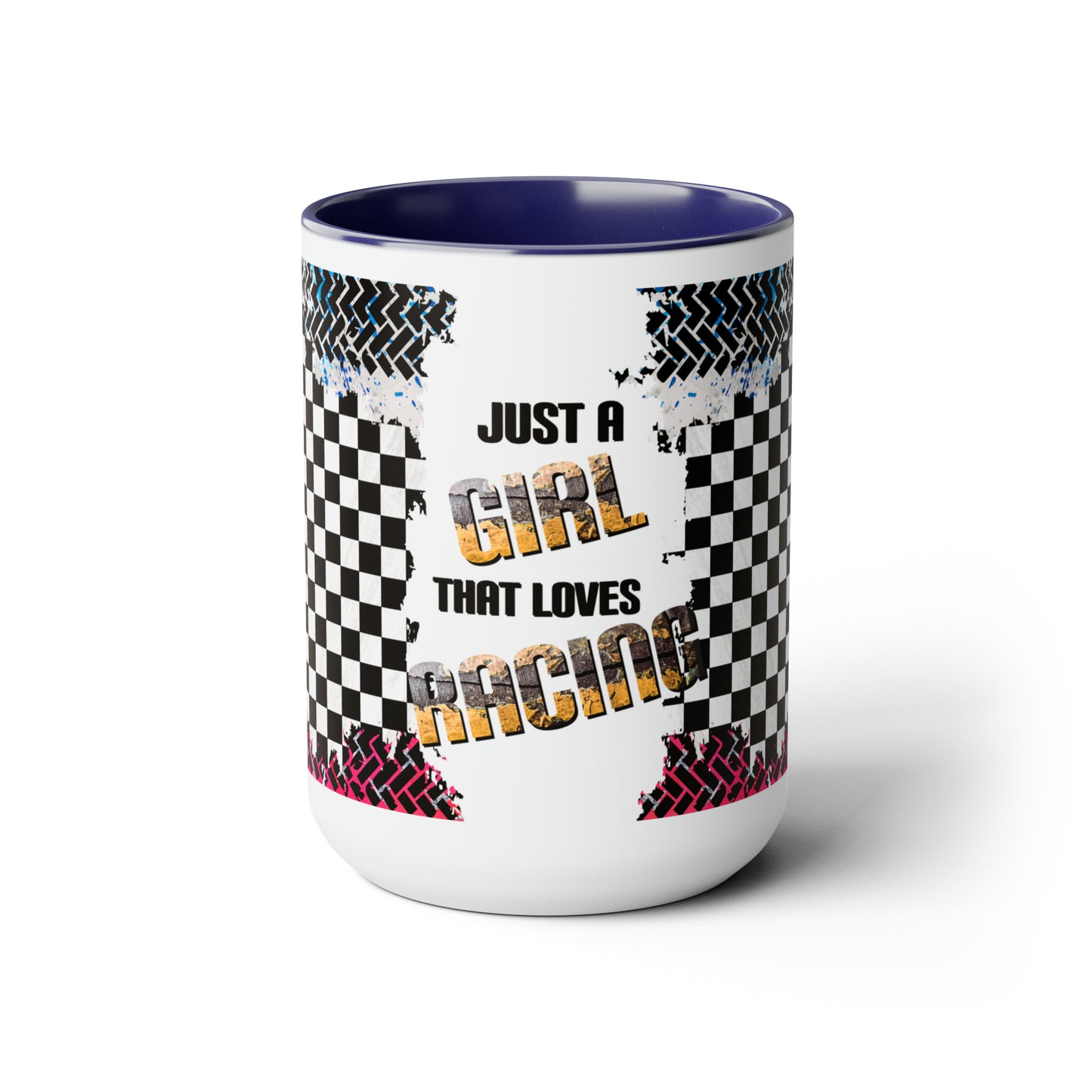 Just a Girl That Loves Racing Two-Tone Coffee Mugs, 15oz