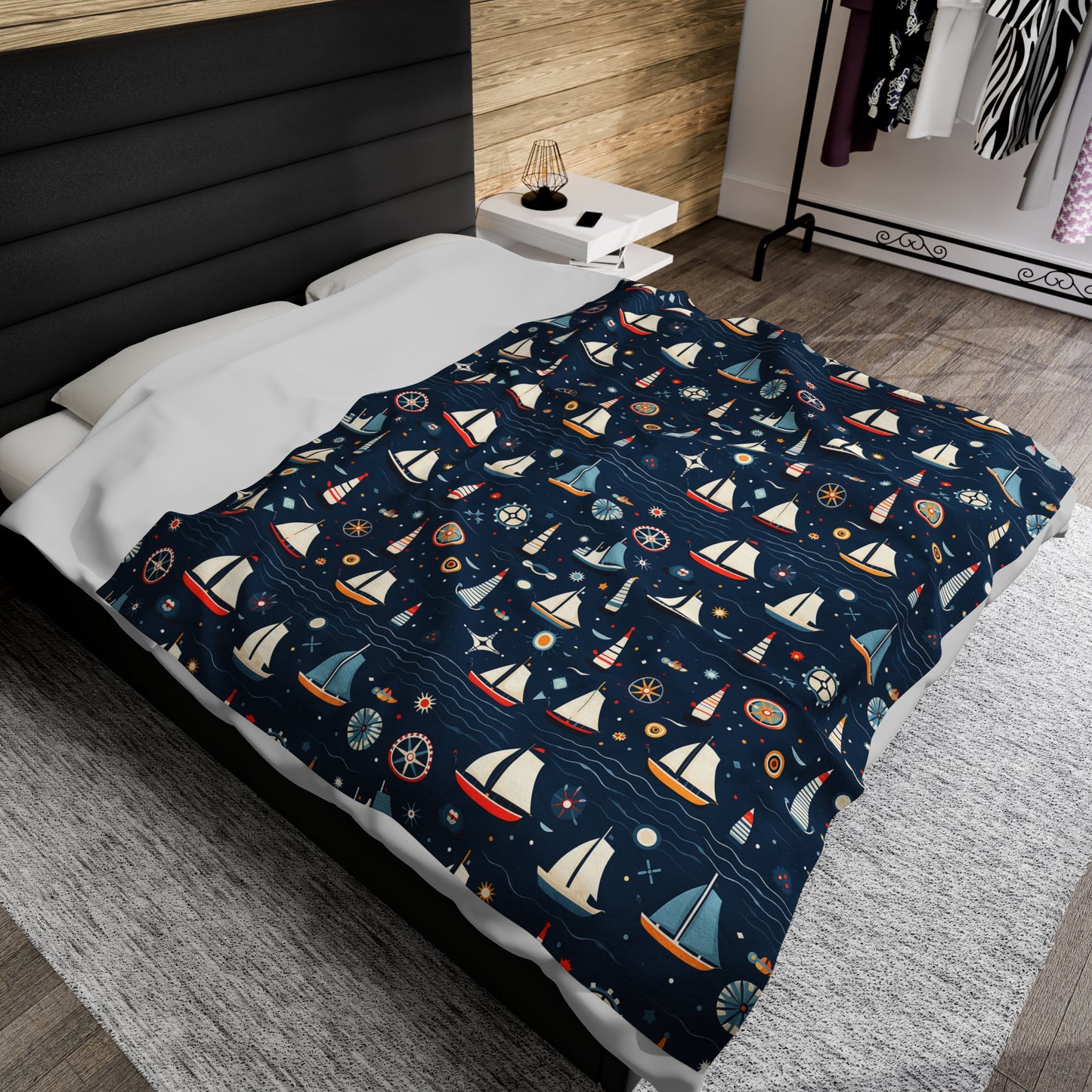 Nautical Inspired Velveteen Plush Blanket
