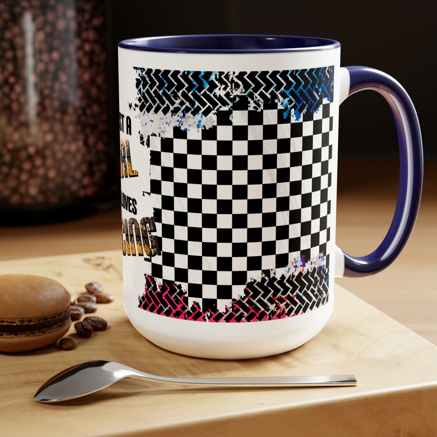 Just a Girl That Loves Racing Two-Tone Coffee Mugs, 15oz