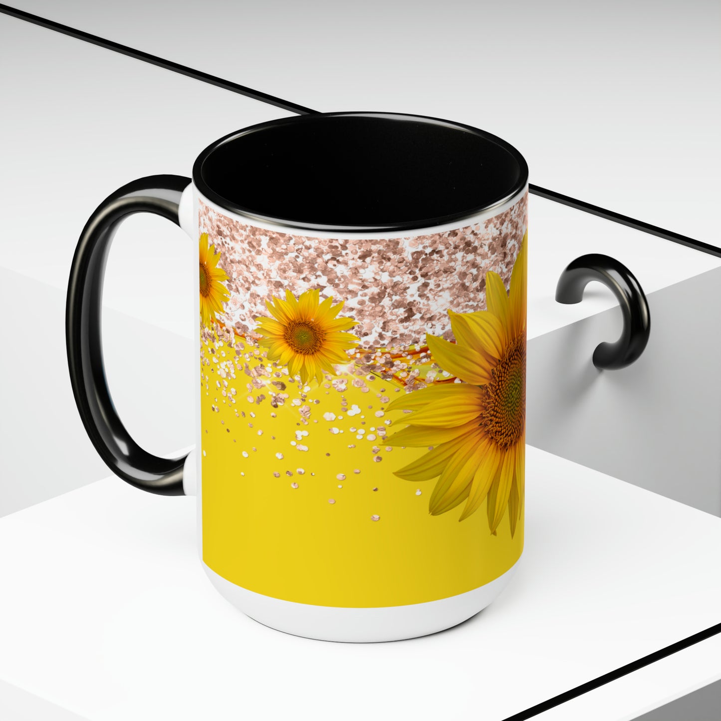 Sunflower Two-Tone Coffee Mugs, 15oz