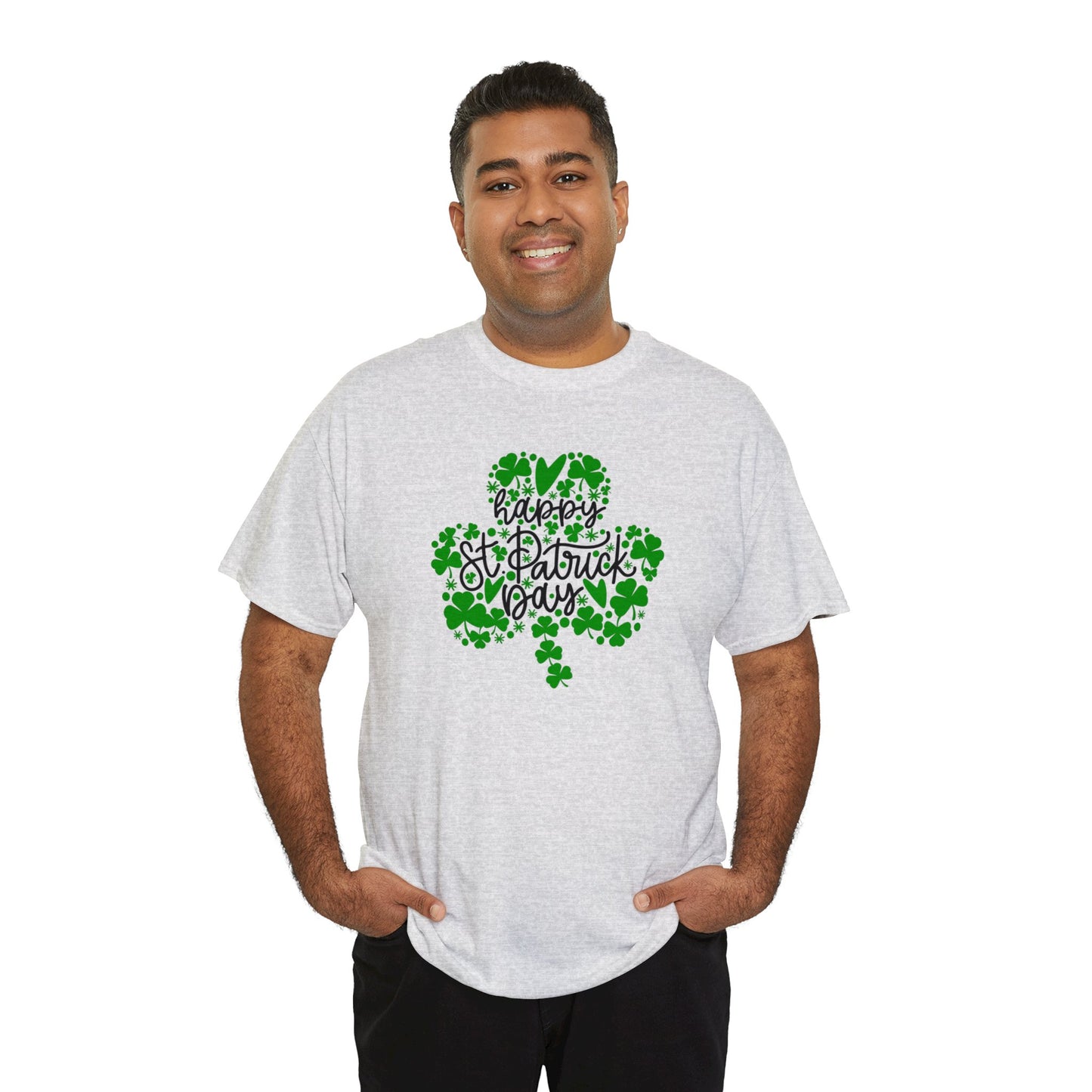 Happy St Patricks Day Clover Unisex Heavy Cotton Tee