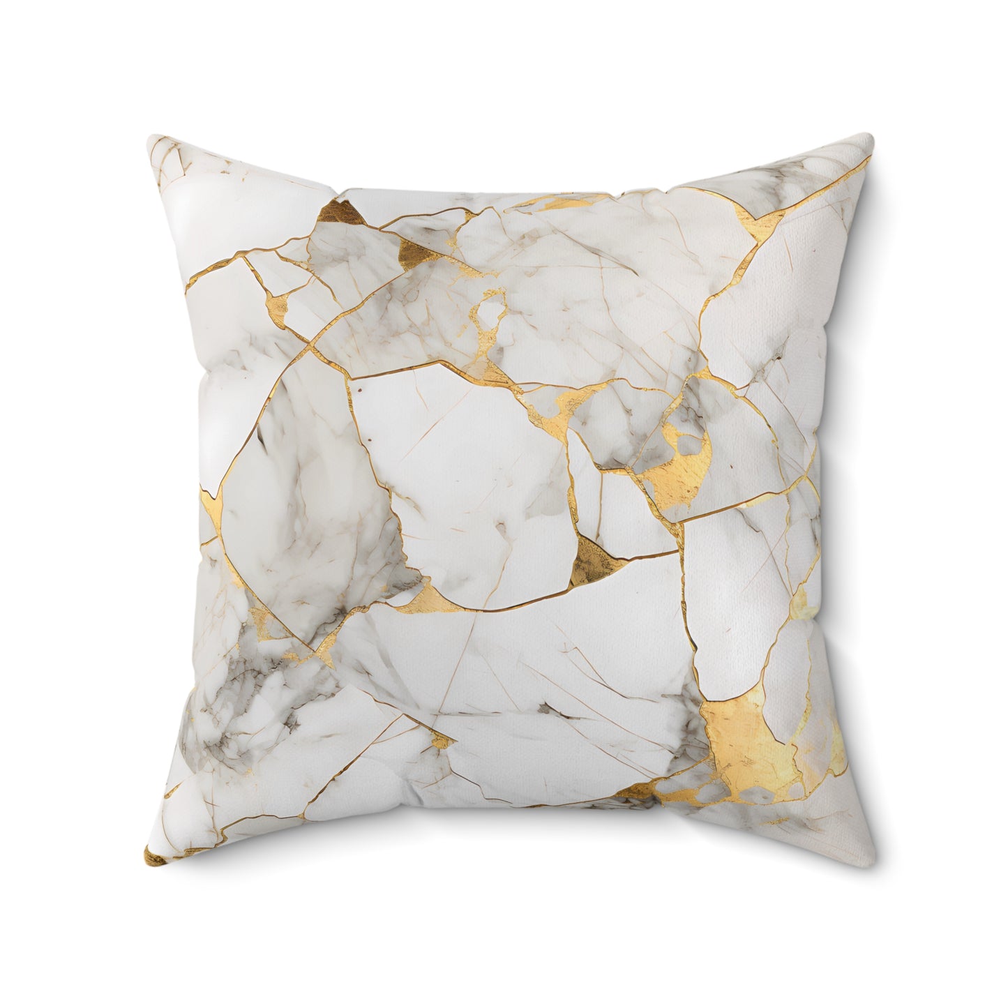 White & Gold Marble print Polyester Square Pillow