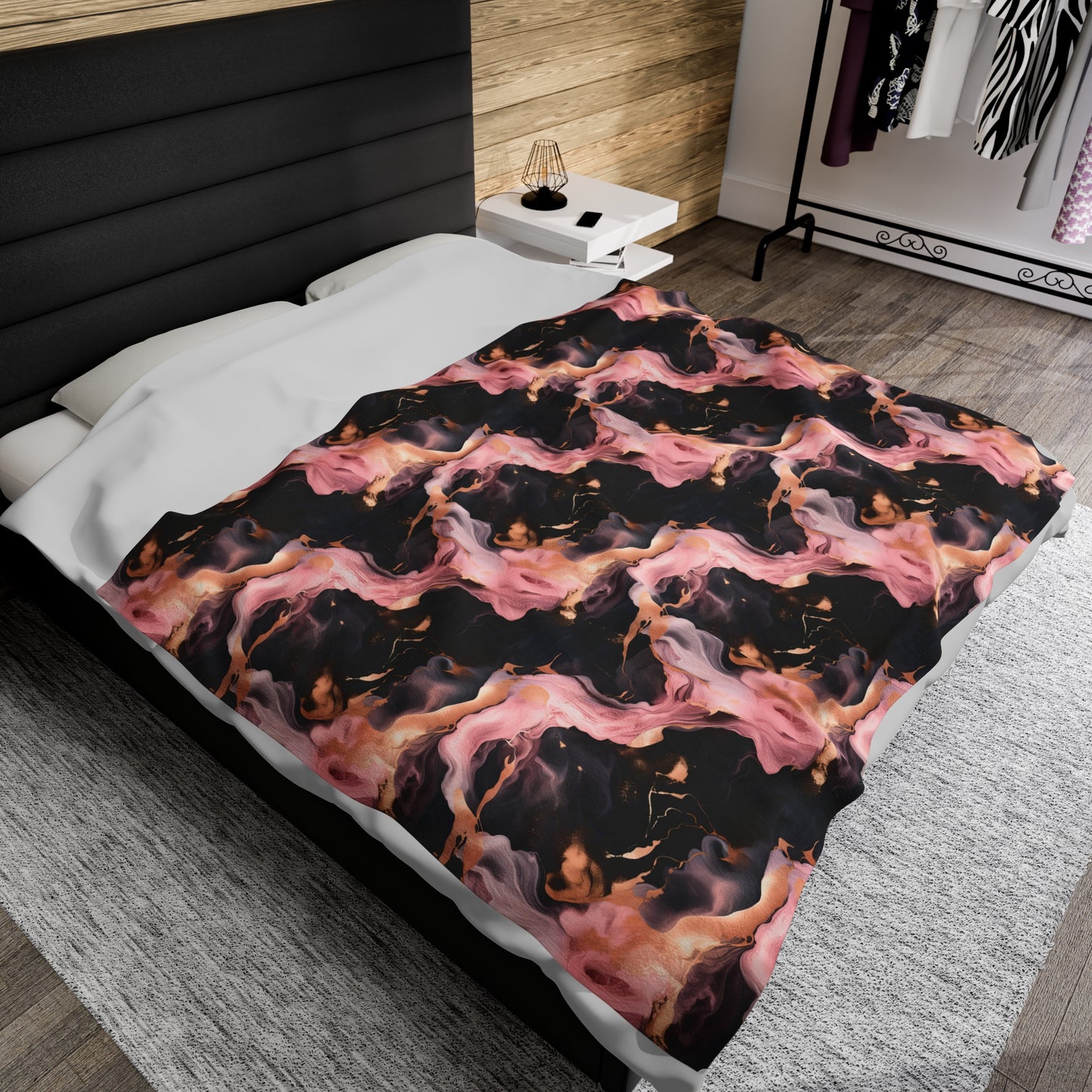 Pink & Black Marble Velveteen Plush Blanket