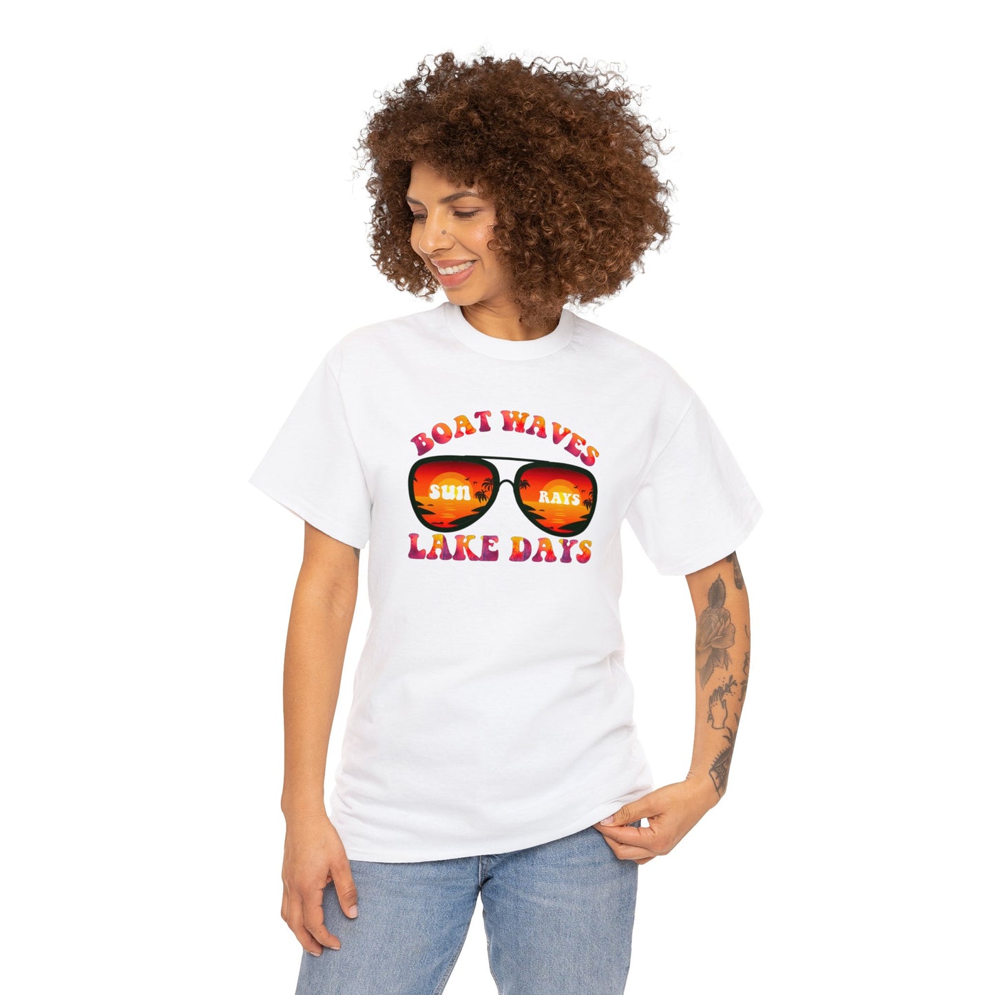 BEACH WAVES LAKE DAYS Unisex Heavy Cotton Tee