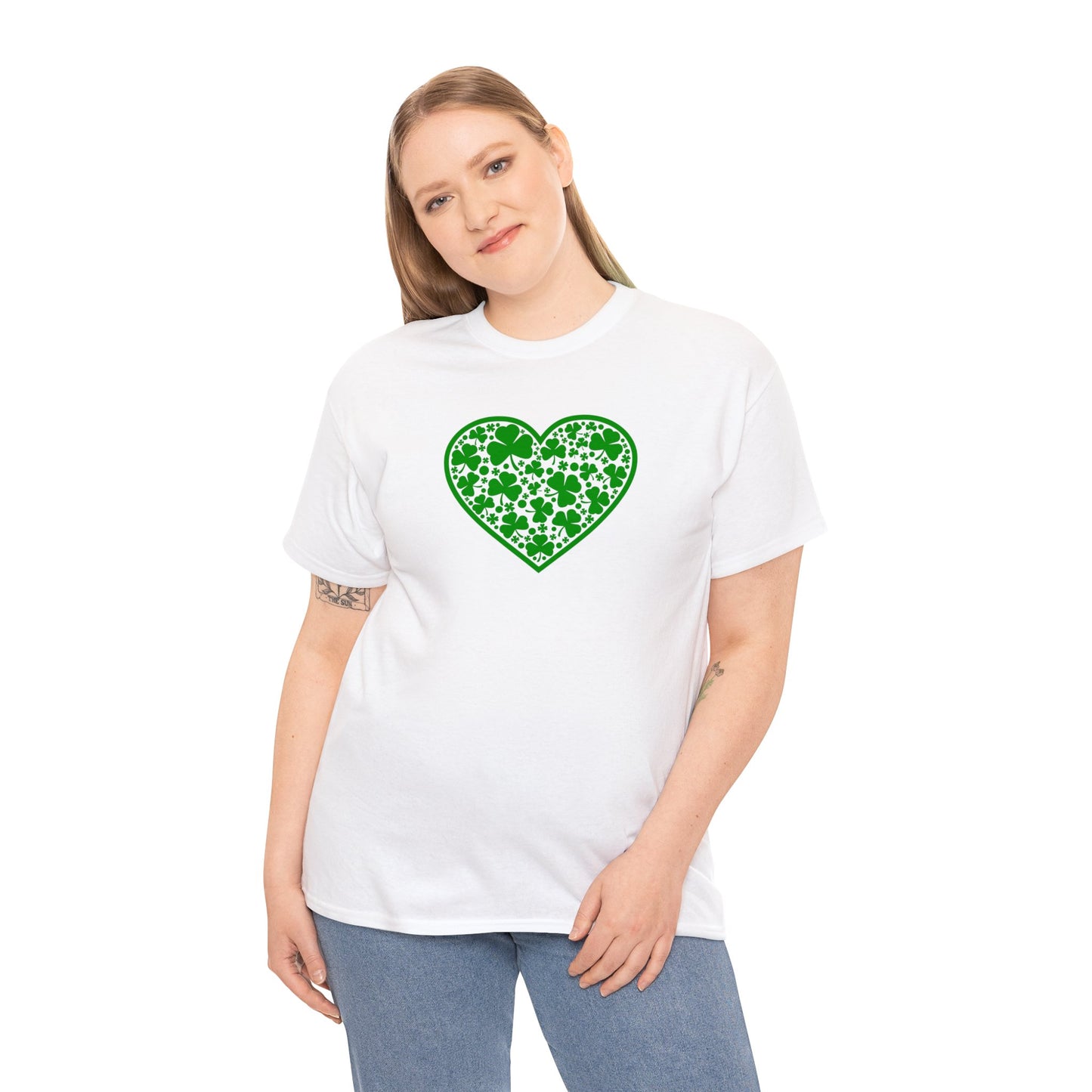 St. Patricks Day Clover Heart Unisex Heavy Cotton Tee