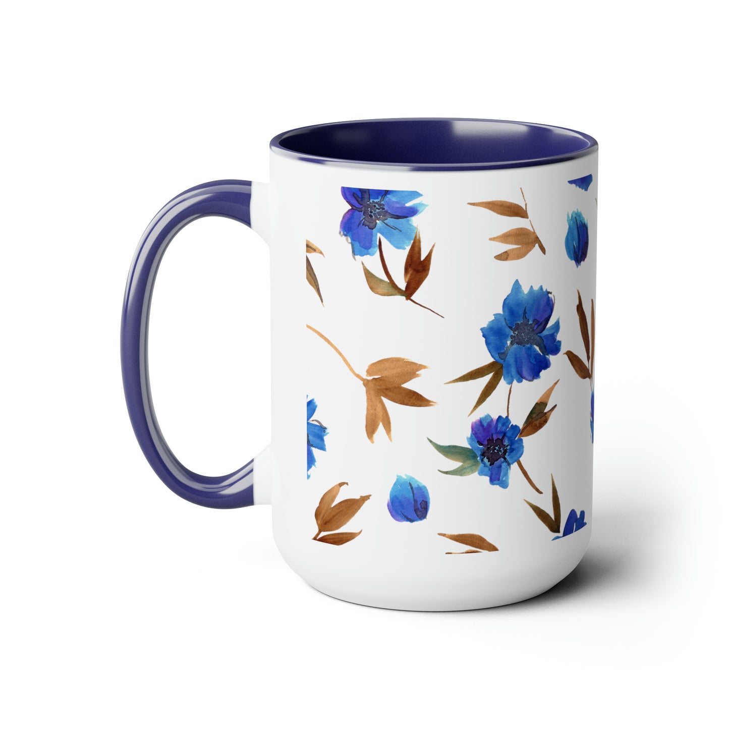 Floral Design Two-Tone Coffee Mugs, 15oz