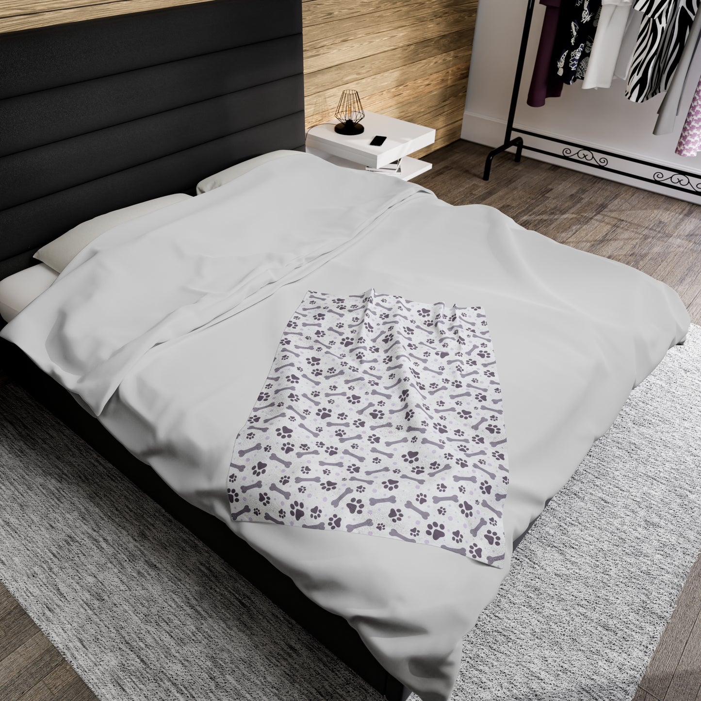 Paw and Bones Print Velveteen Plush Blanket
