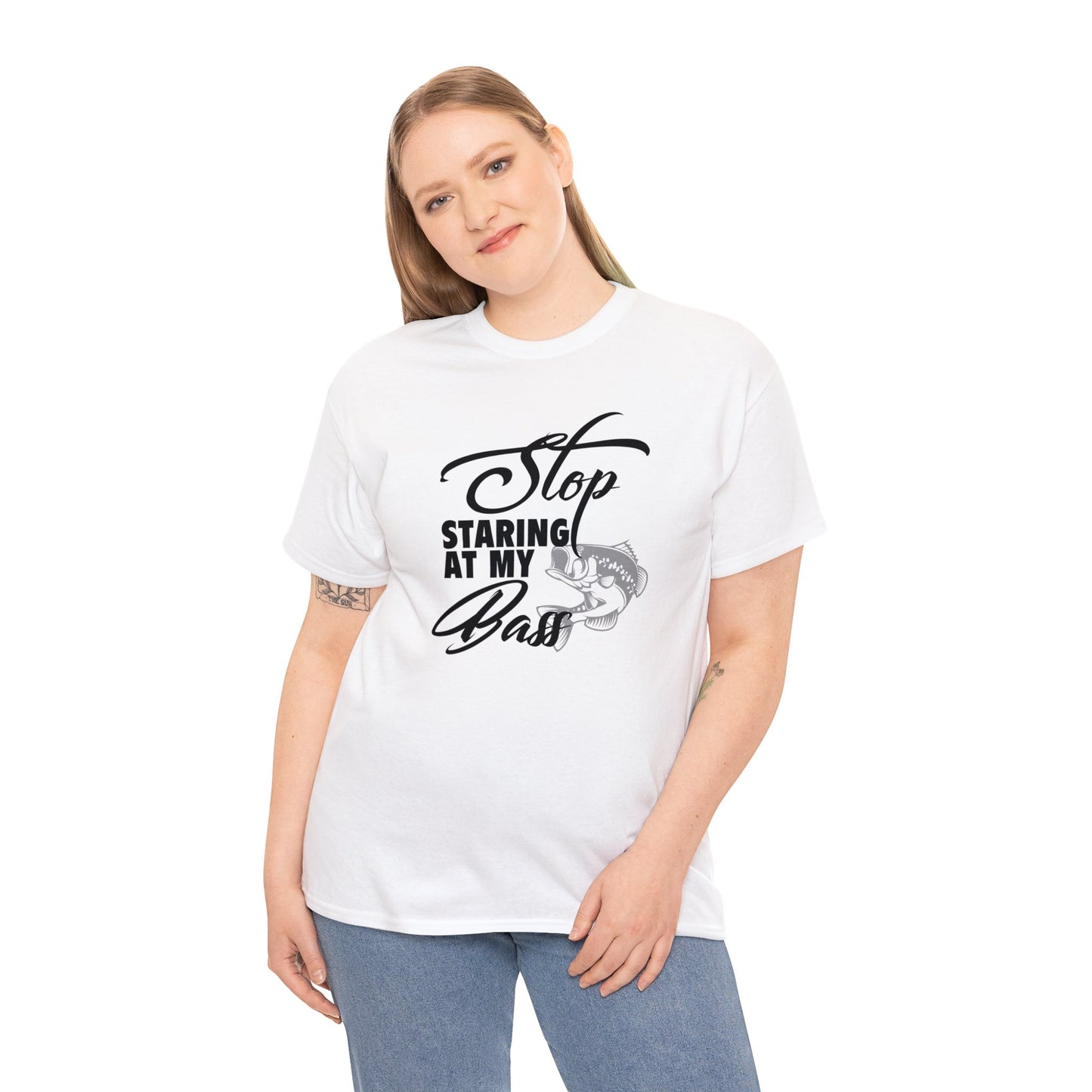 Stop Staring At My Bass Unisex Heavy Cotton Tee