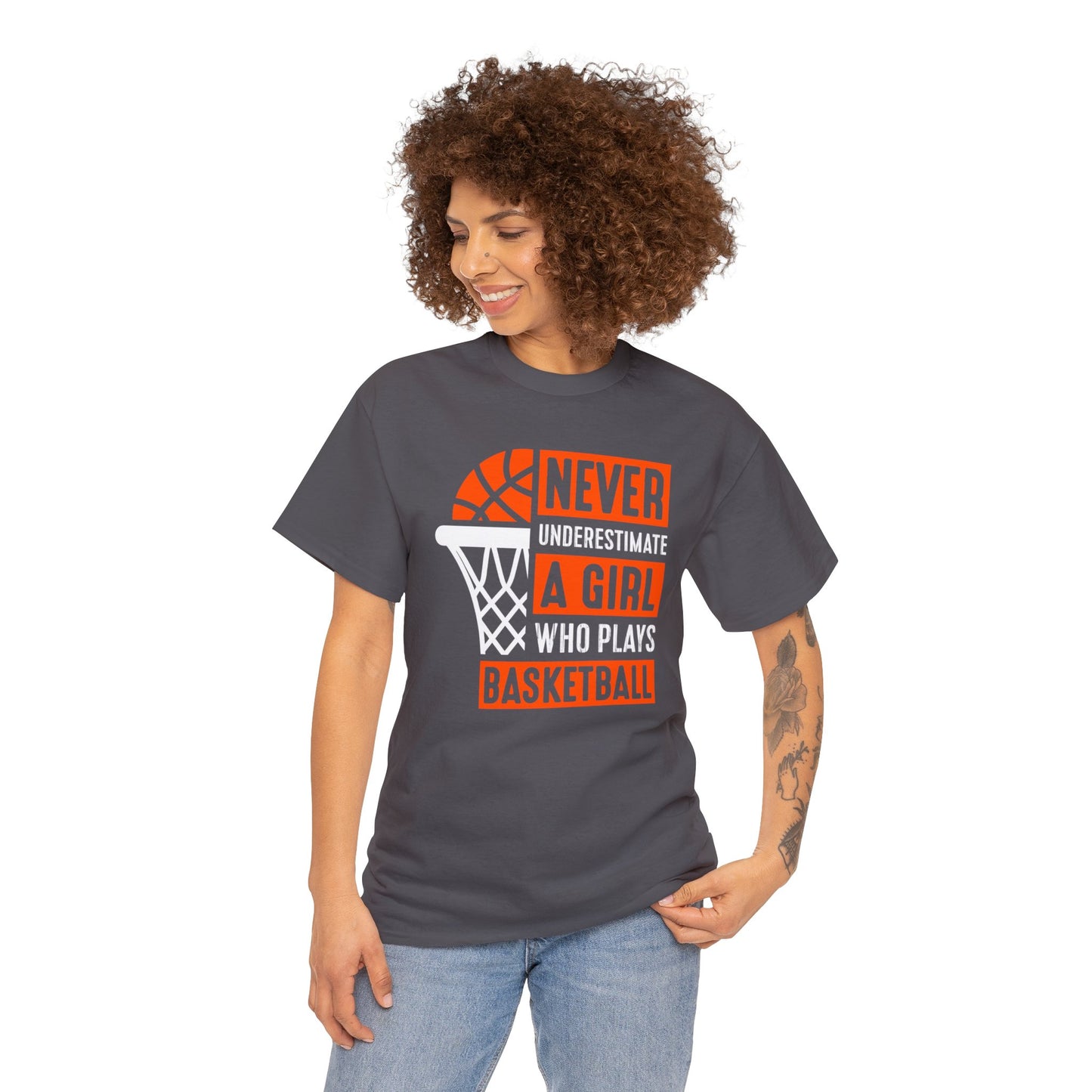 Never Underestimate a Girl Who Plays Basketball Unisex Heavy Cotton Tee