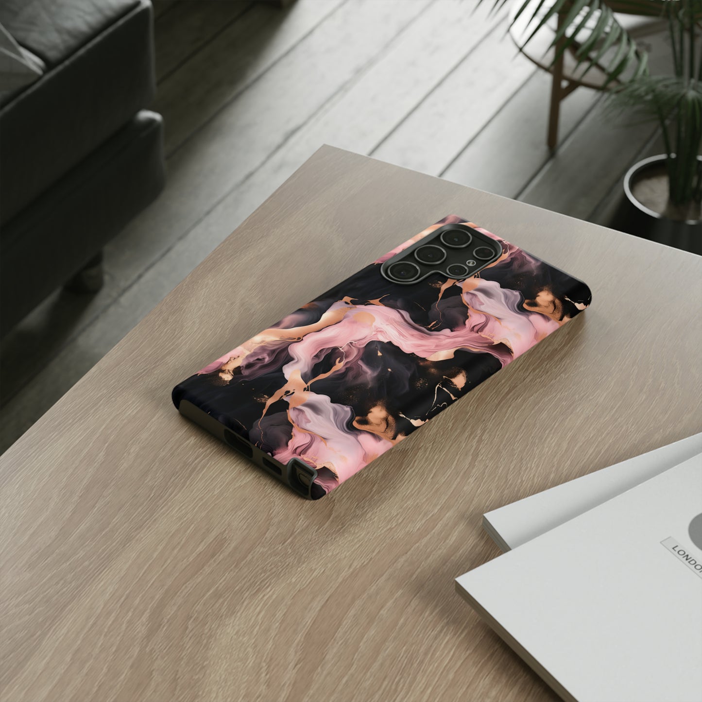 Black & Pink Marble  Tough Phone Cases