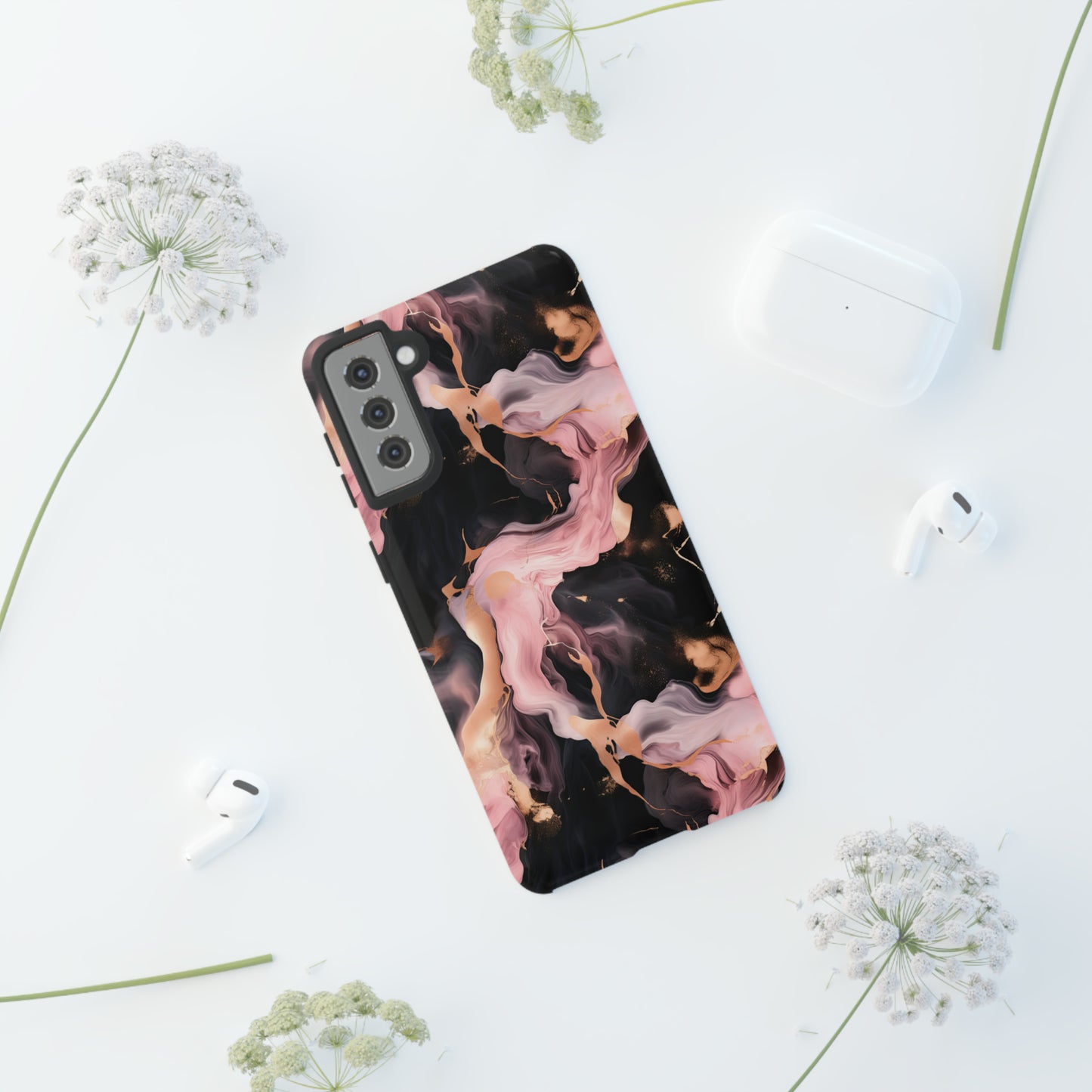 Black & Pink Marble  Tough Phone Cases