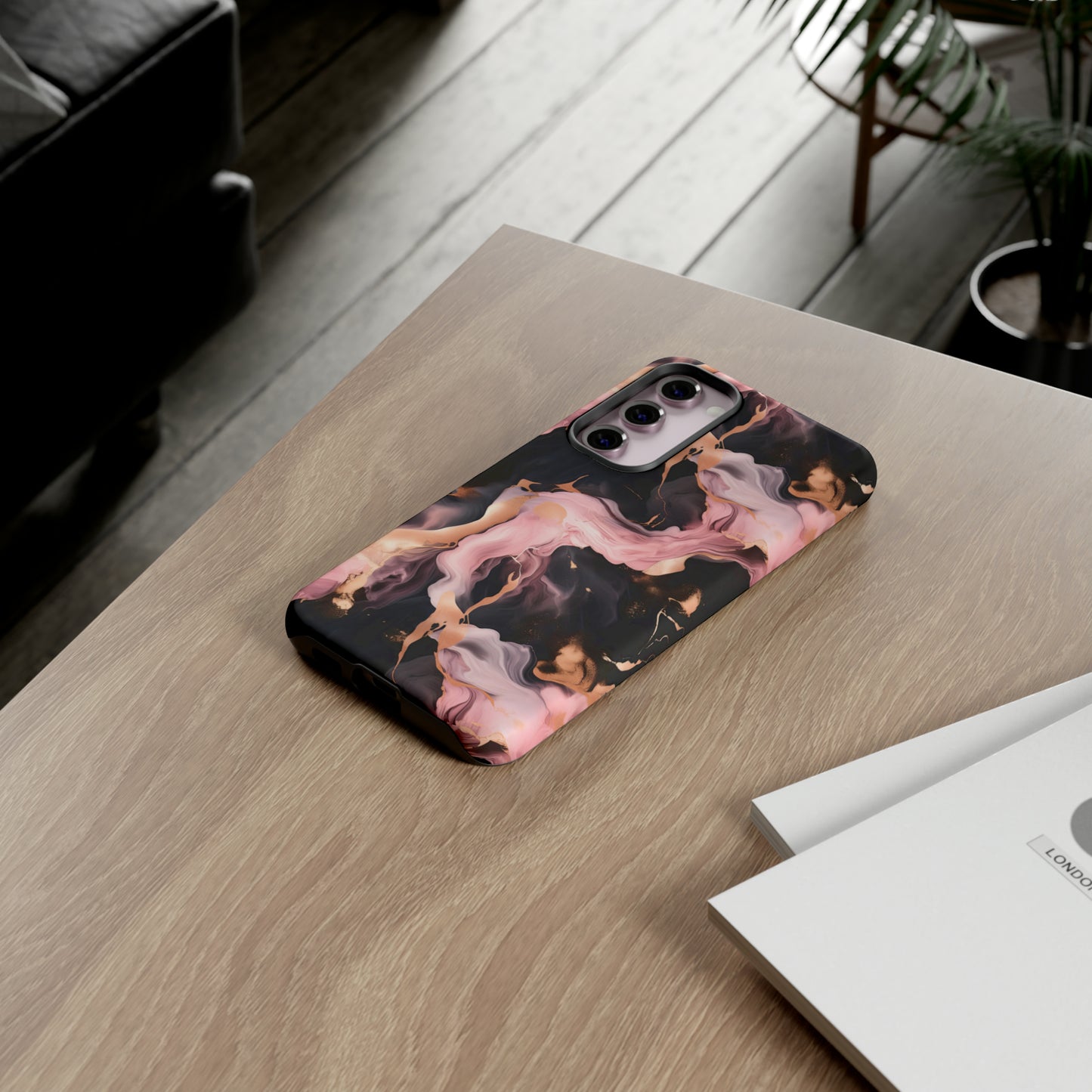 Black & Pink Marble  Tough Phone Cases