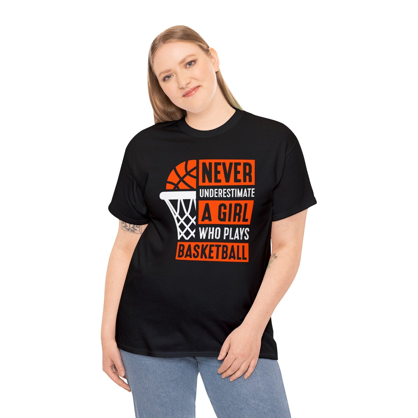 Never Underestimate a Girl Who Plays Basketball Unisex Heavy Cotton Tee