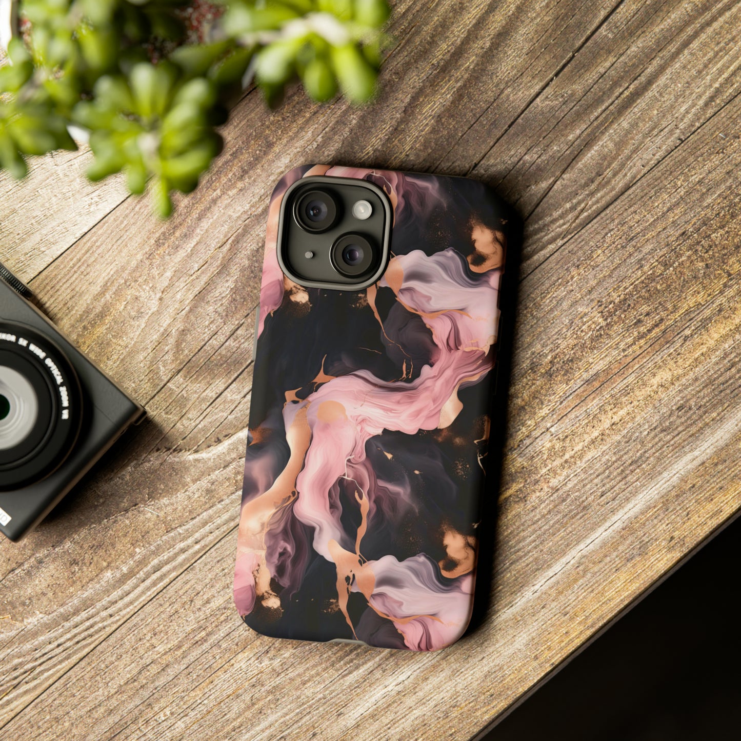 Black & Pink Marble  Tough Phone Cases