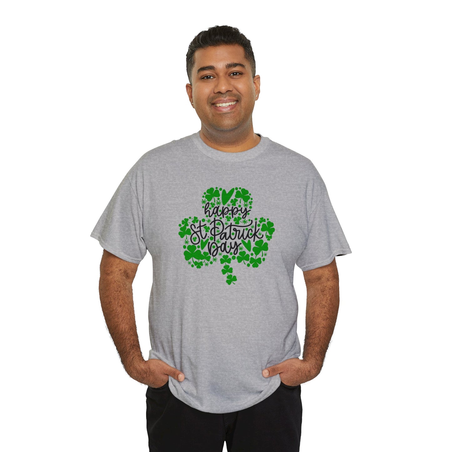 Happy St Patricks Day Clover Unisex Heavy Cotton Tee