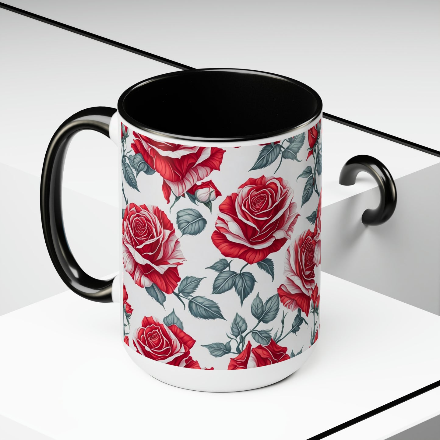 Roses Two-Tone Coffee Mugs, 15oz