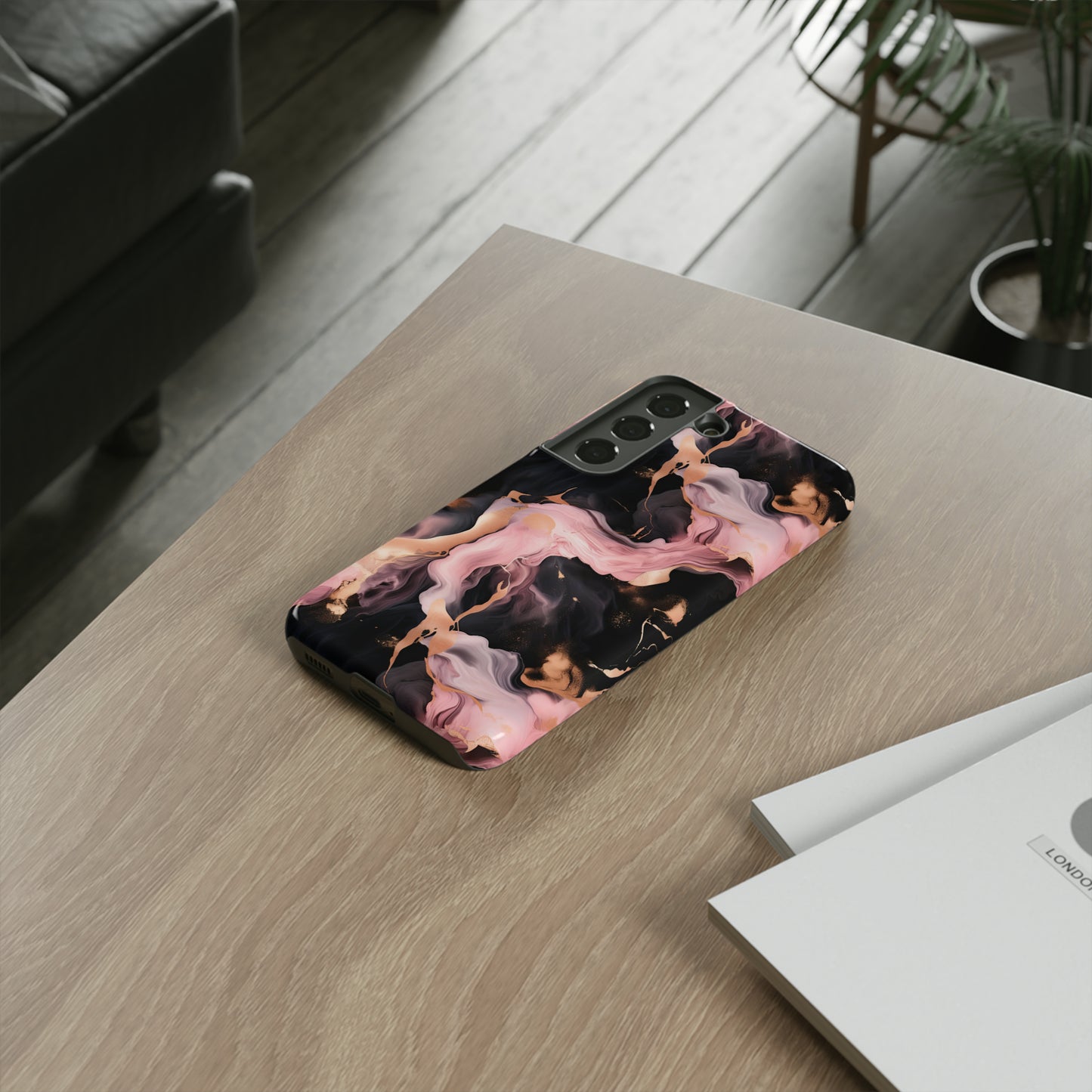 Black & Pink Marble  Tough Phone Cases