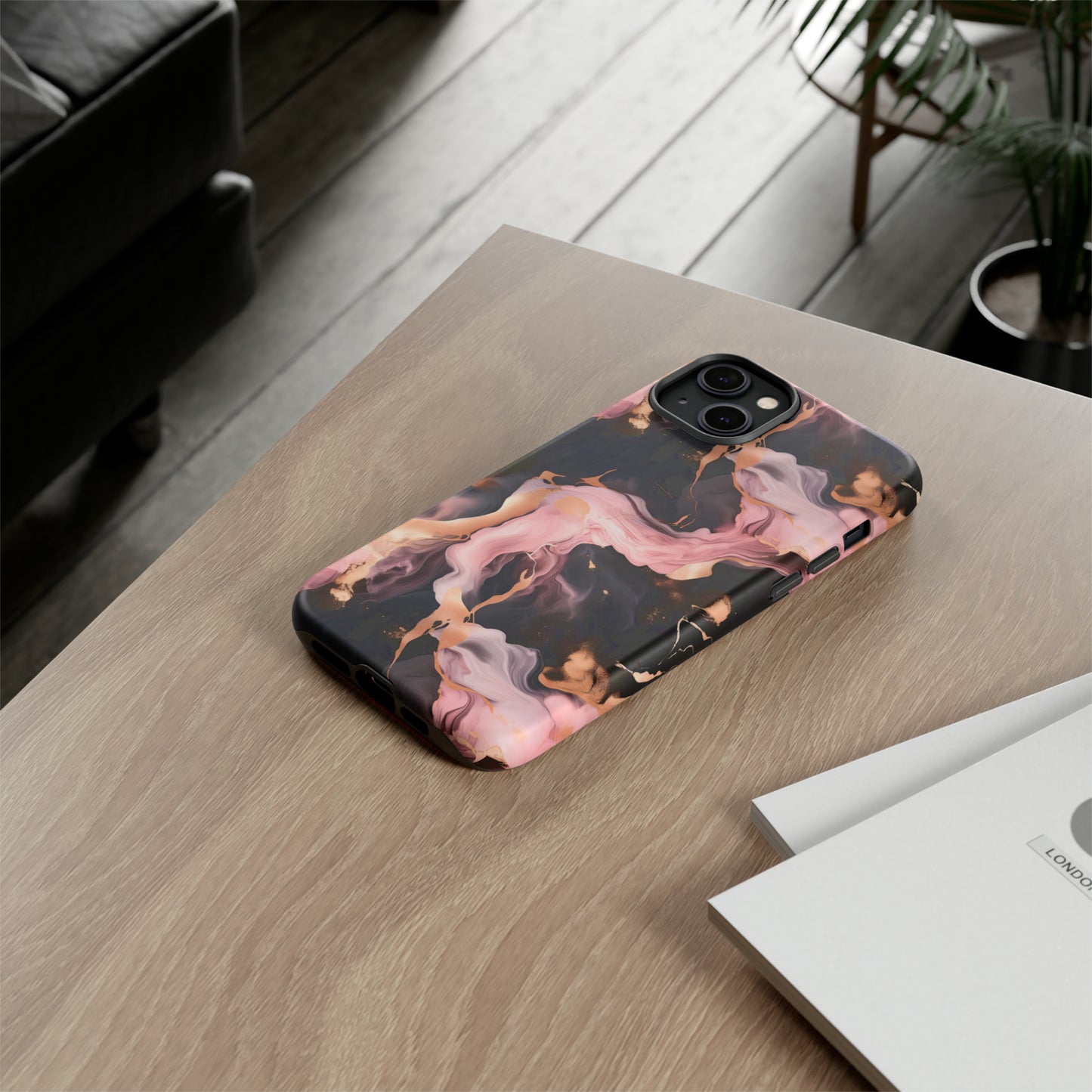 Black & Pink Marble  Tough Phone Cases