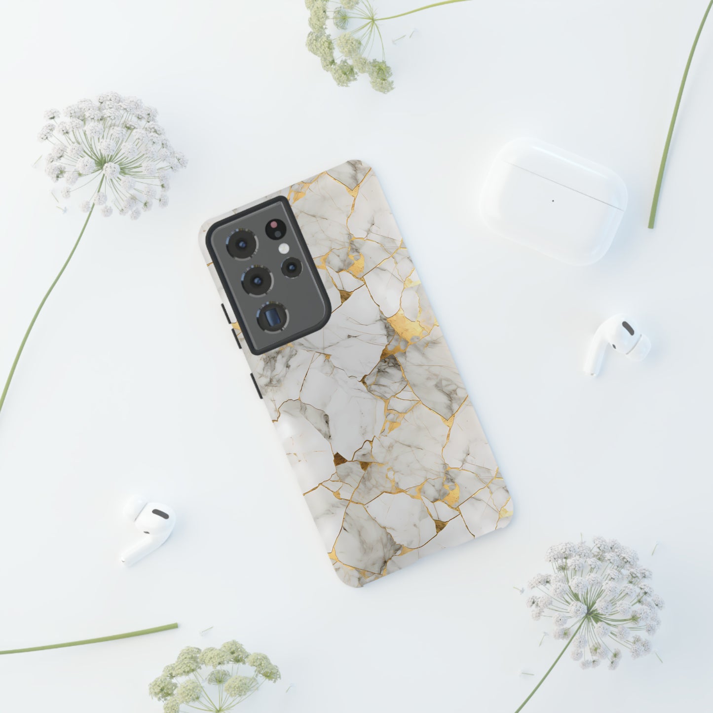 Gold & White Marble Tough Phone Cases